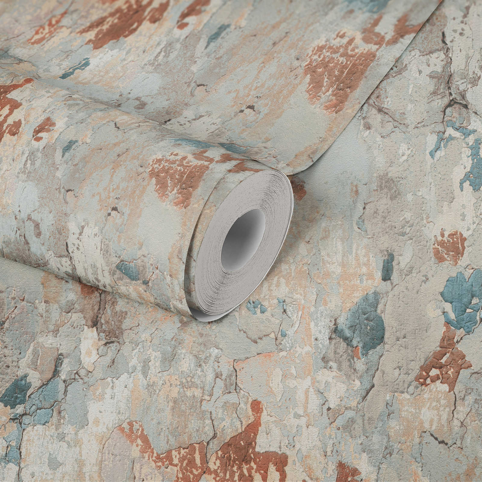             Rustikale Vliestapete mit Putzoptik im Used Look – Braun, Grau, Grün
        