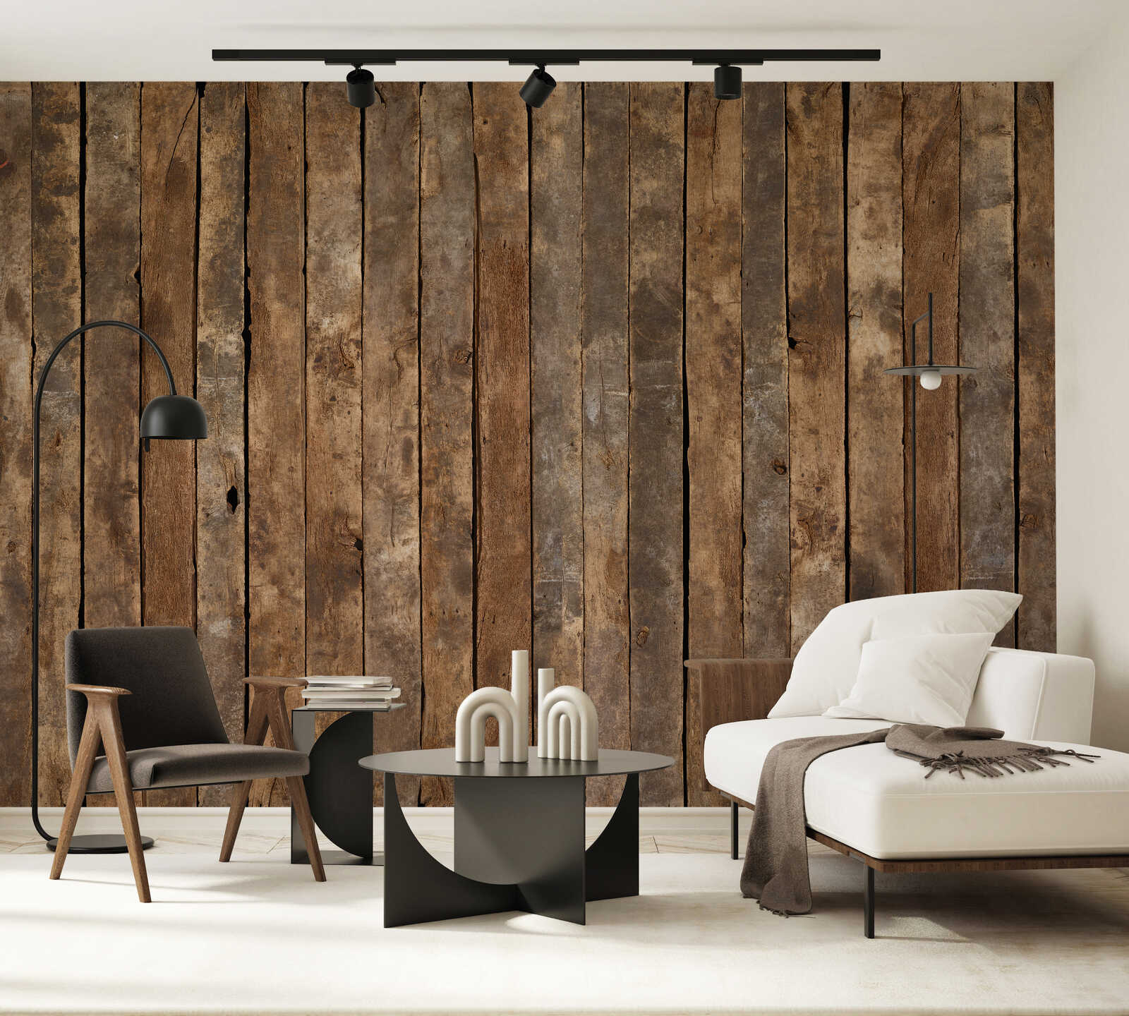 Wohnzimmer, Wanddeko, Holzoptik, Tischlampe, Sofa