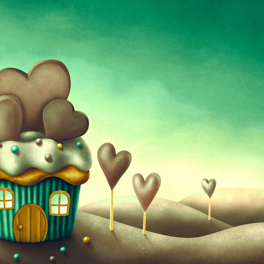 Cupcake, Cupcake-Haus, Herz-Schokoladen, Dekoration, Dessert-Szene