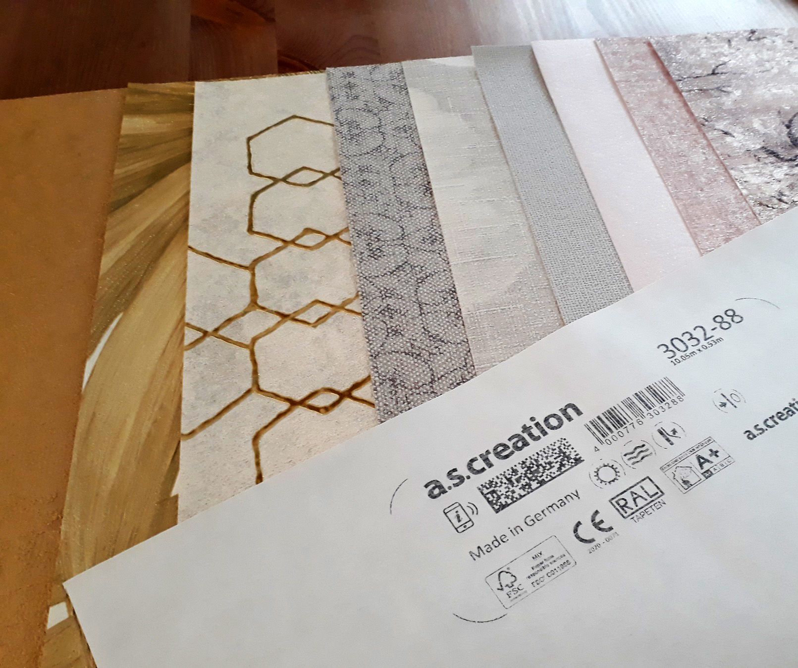 wallpaper samples with product information