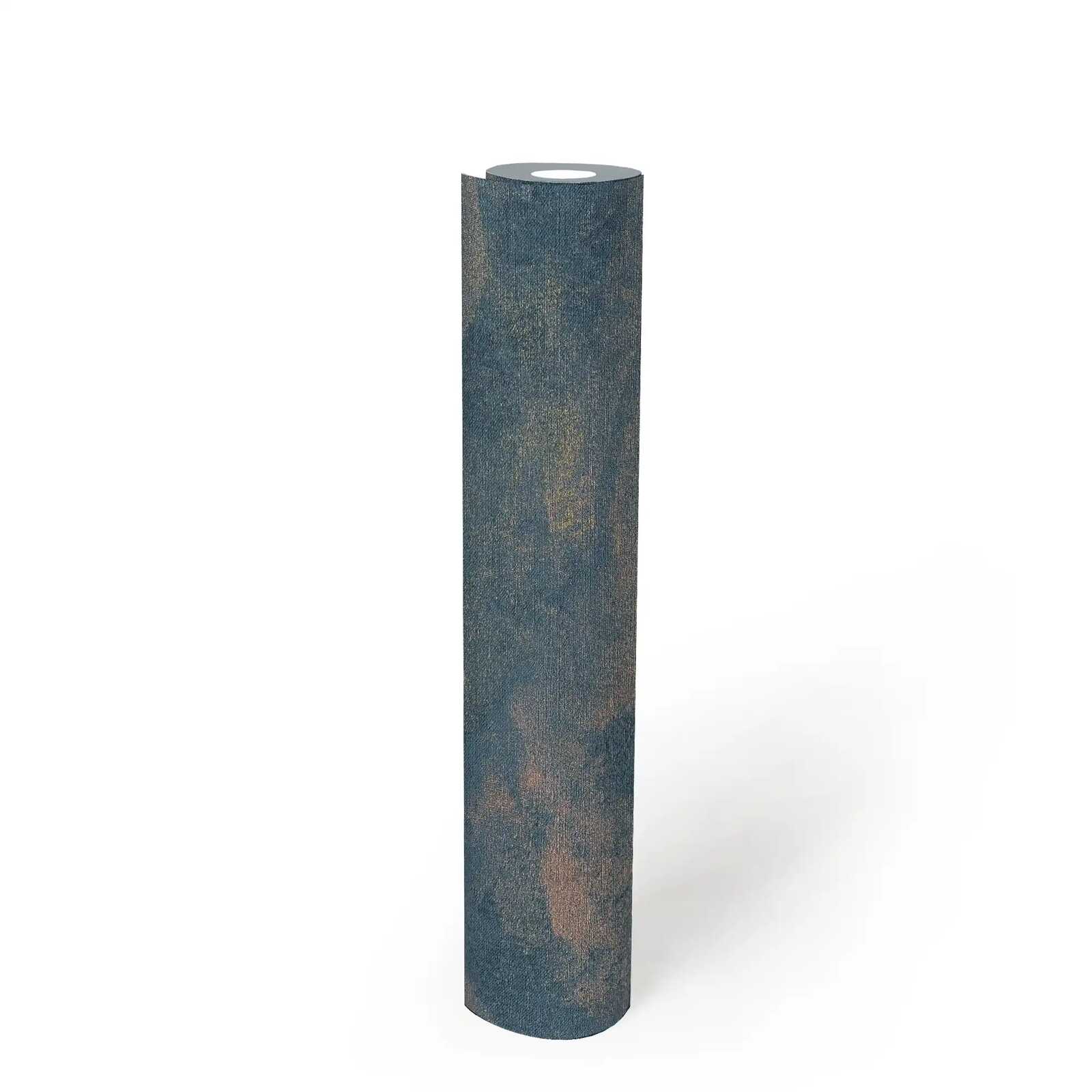 Moderne Vliestapete mit abstraktem Wellenmuster, leicht glänzend und ebenmäßige Struktur – Blau, Dunkelblau, Gold