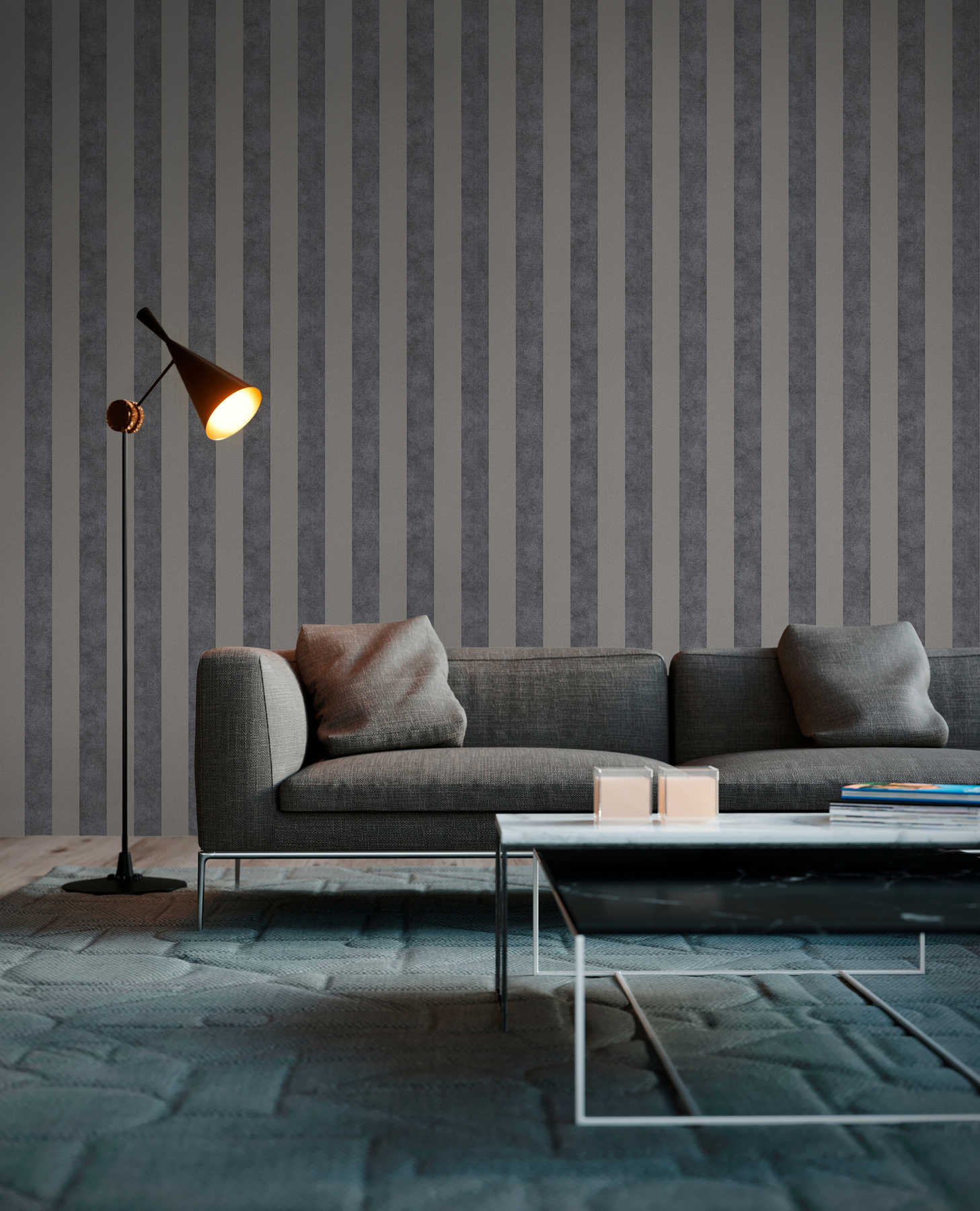             Blockstreifen-Tapete mit Farb- und Strukturmuster – Schwarz, Grau, Beige
        