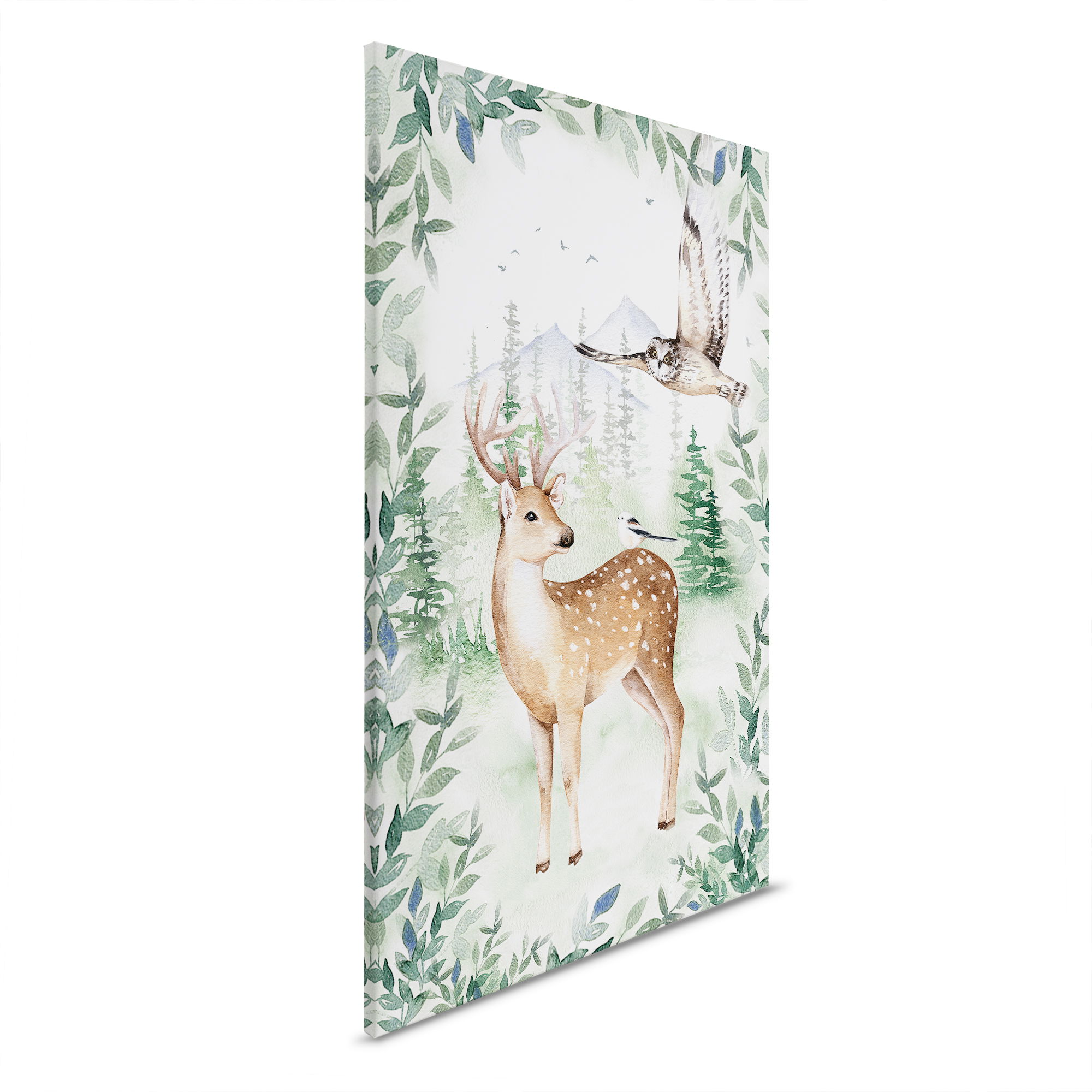         Leinwandbild Rehkitz und Naturidylle - Zauberhaftes Waldmotiv für märchenhafte Kinderzimmer – 40 x 60 cm - Braun, Grau
    