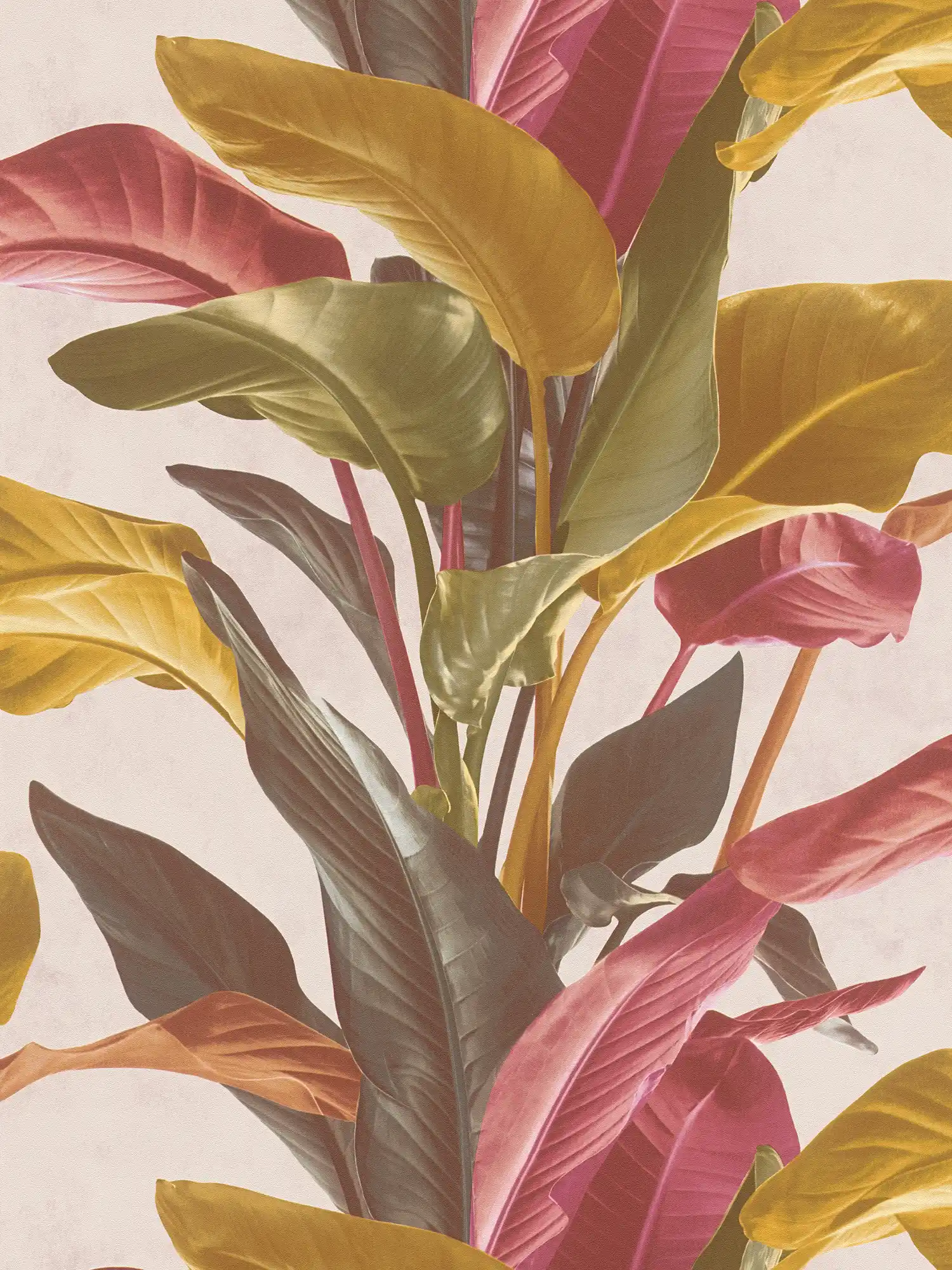 Kleurrijk bladerenbehang met zijdematte glans - bruin, oranje, rood