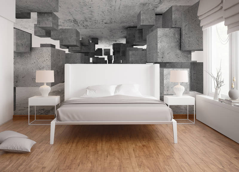             Quadratisches Beton-3D Muster – Grau
        