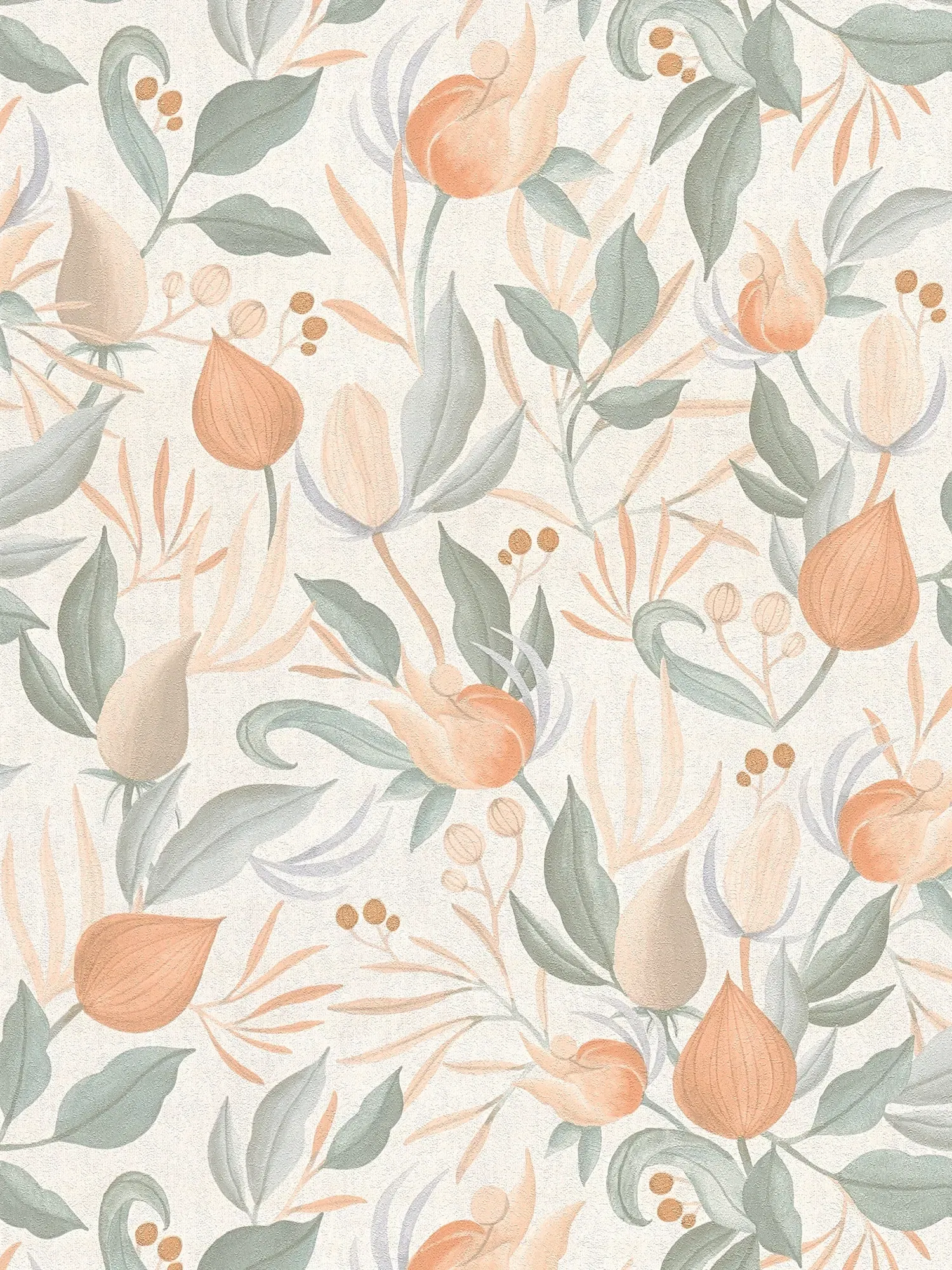 COSMOLiving - Matte Vliestapete mit exotischem Blütenmuster in Pastelltönen – Creme, Orange, Grün
