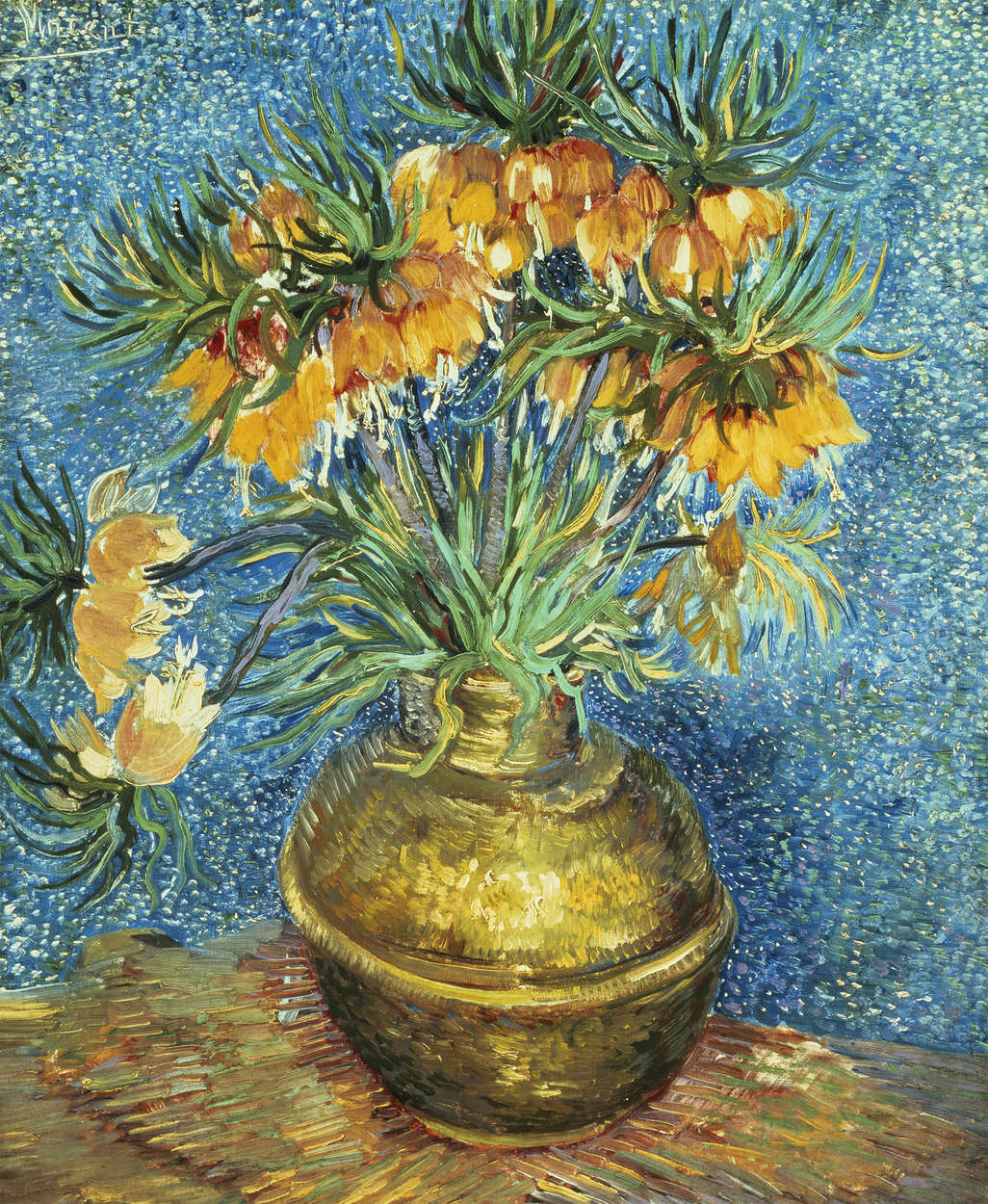 Fototapete 'Fritillaria, Kaiserkrone in einer Kupfervase ' von Vincent van Gogh