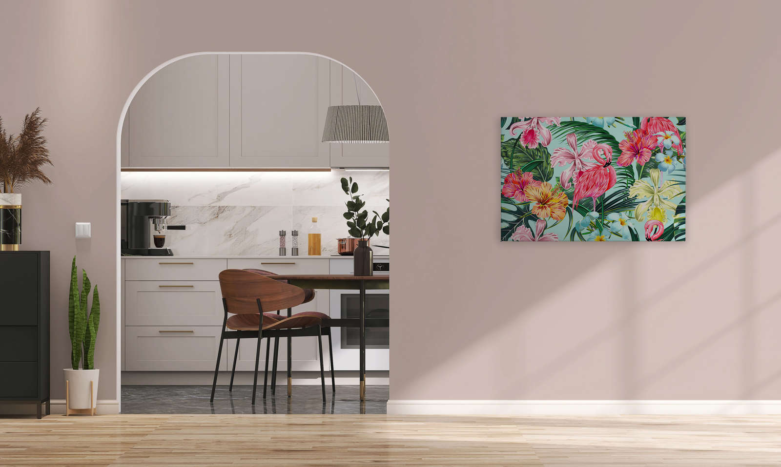             Tropische Leinwand mit Flamingo – 0,90 m x 0,60 m
        
