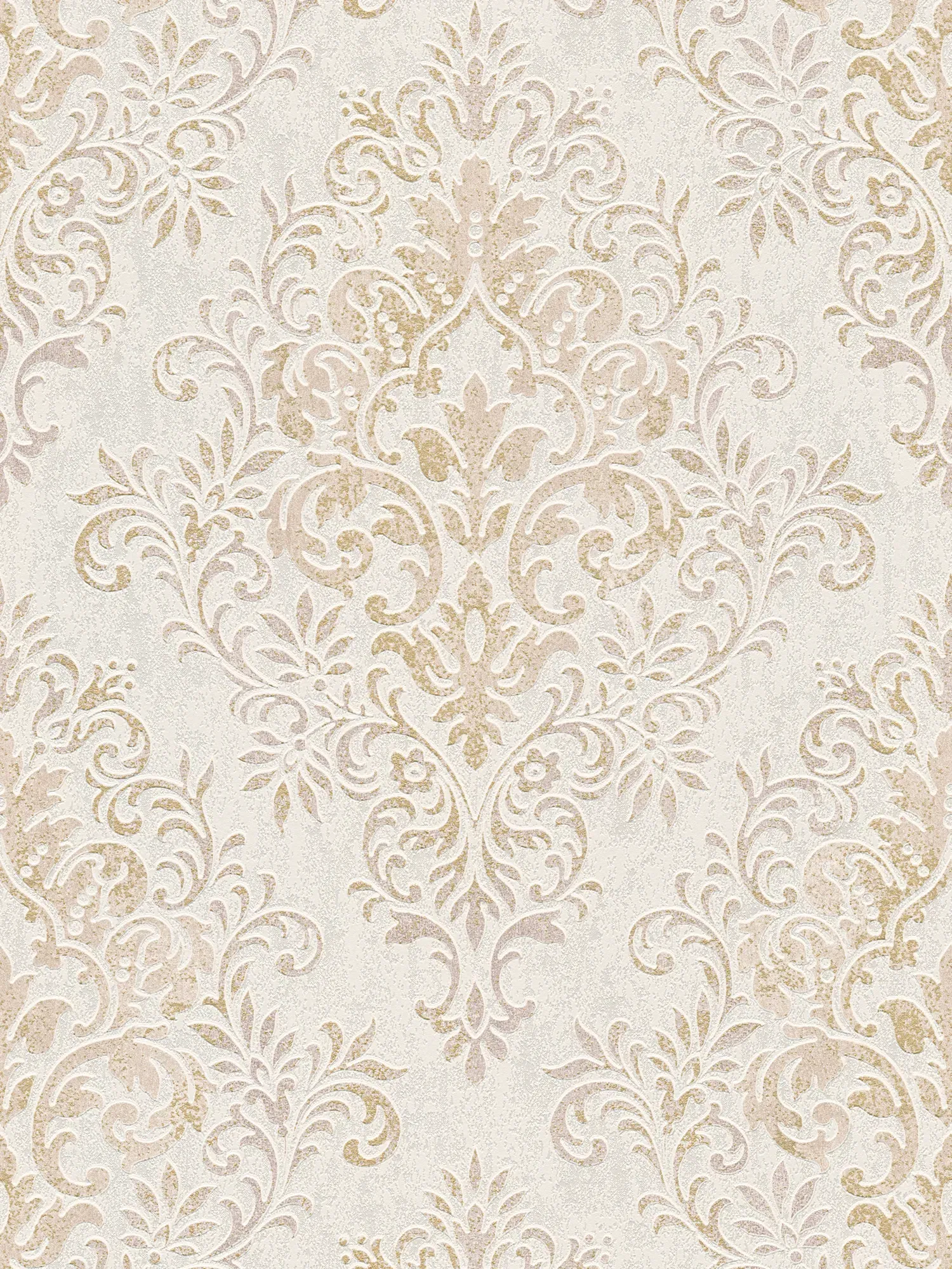         Vliesbehang ornamenten met gouden accent & gebruikte look - beige, bruin, metallic
    