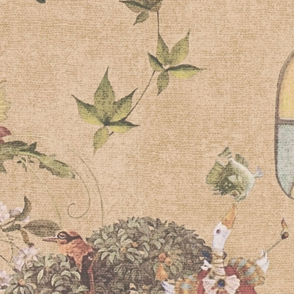 Kinderzimmer Vliestapete mit fantasievollen Waldtier-Illustrationen – Beige, Orange