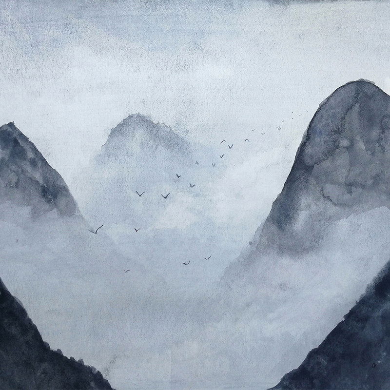         Fototapete Berglandschaft Aquarell – Grau, Schwarz
    