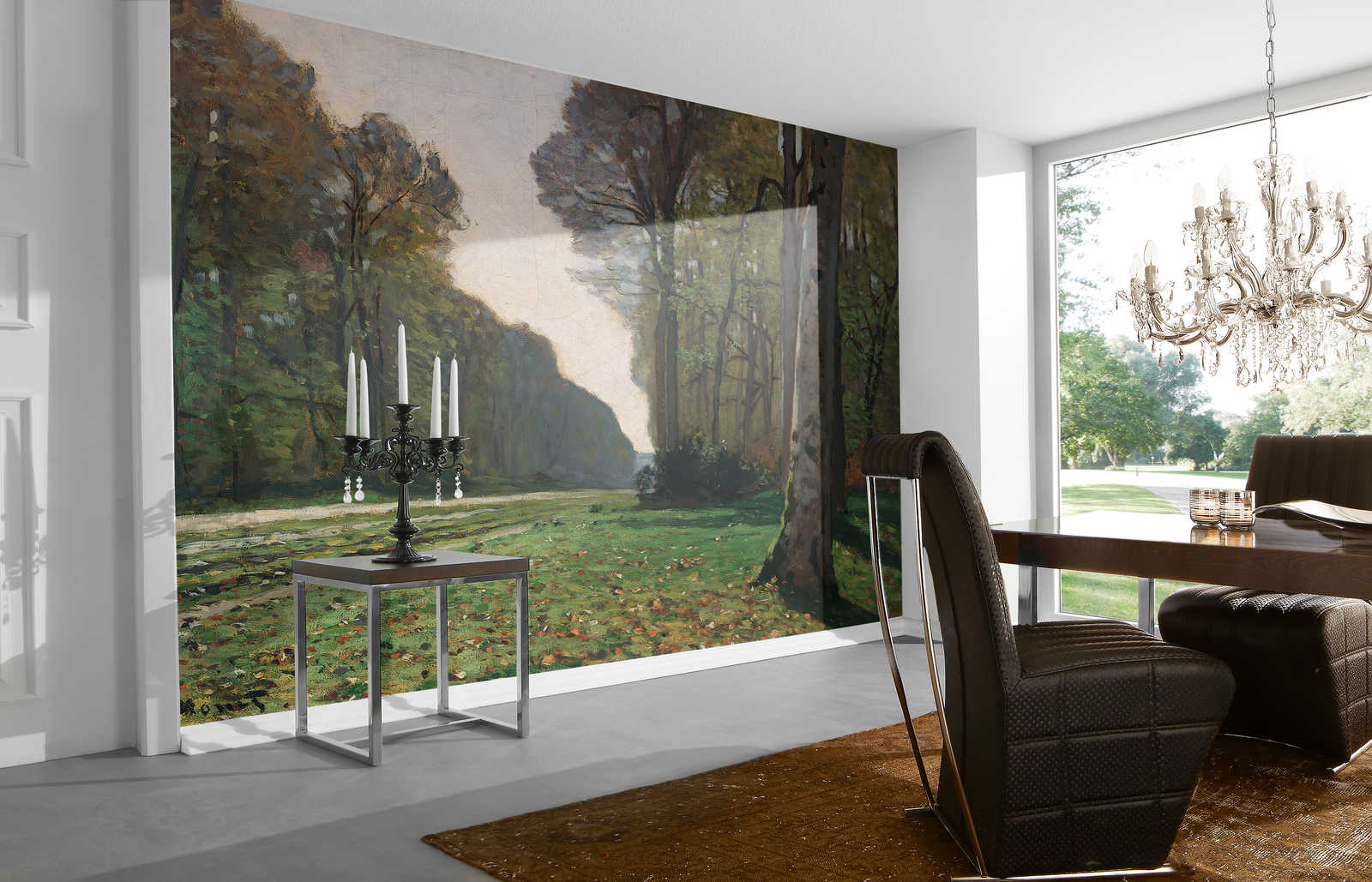 Wandbild, Waldlandschaft, Herbstlaub, Tisch, Kandelaber