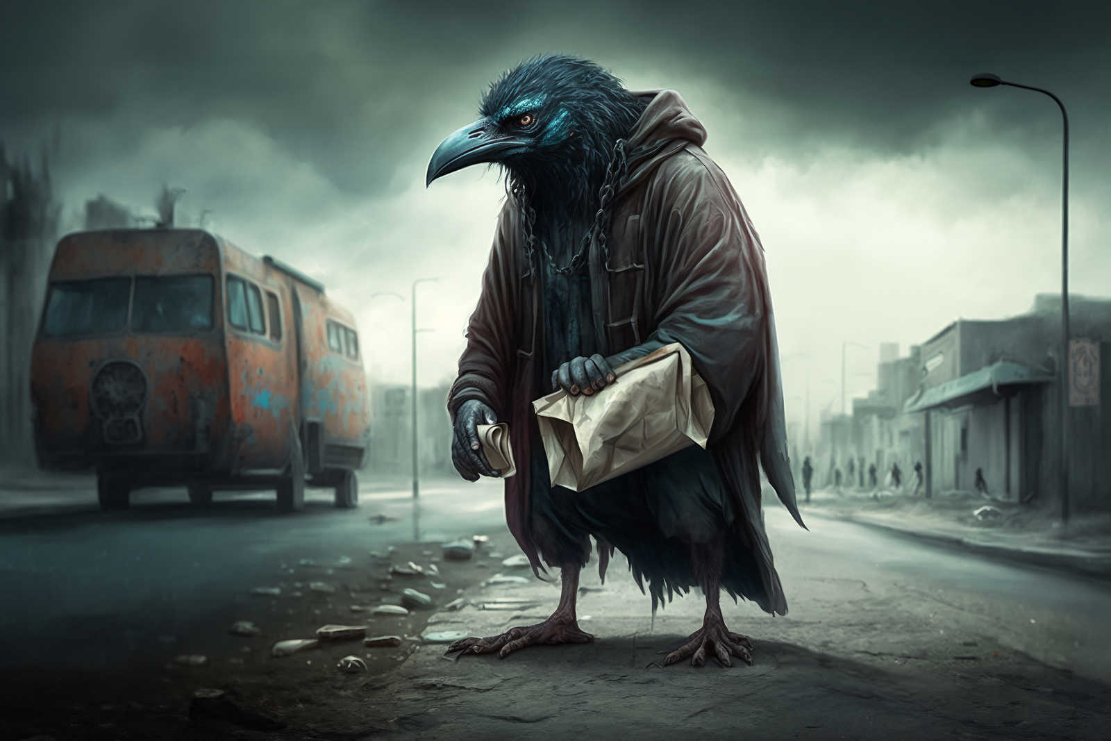 KI-Leinwandbild »Street Crow« – 90 cm x 60 cm