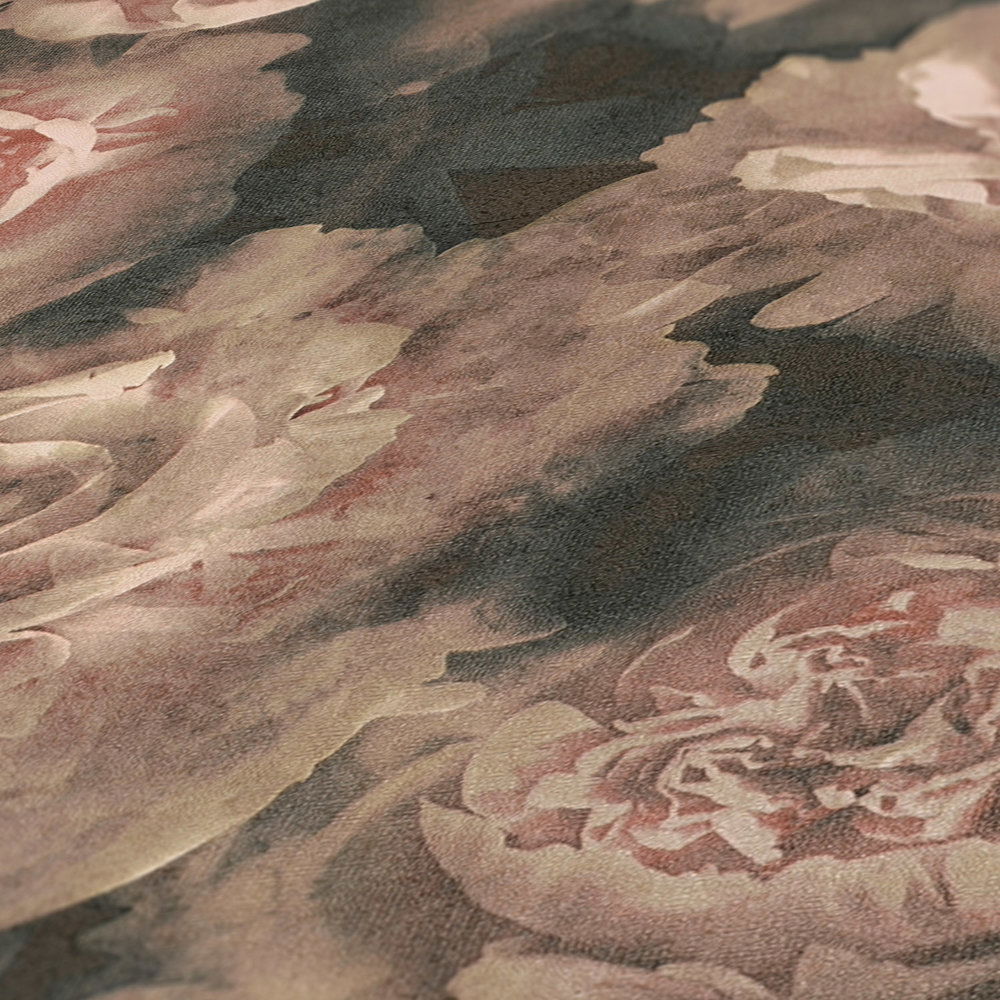             Vintage look floral wallpaper roses - pink, red, black
        