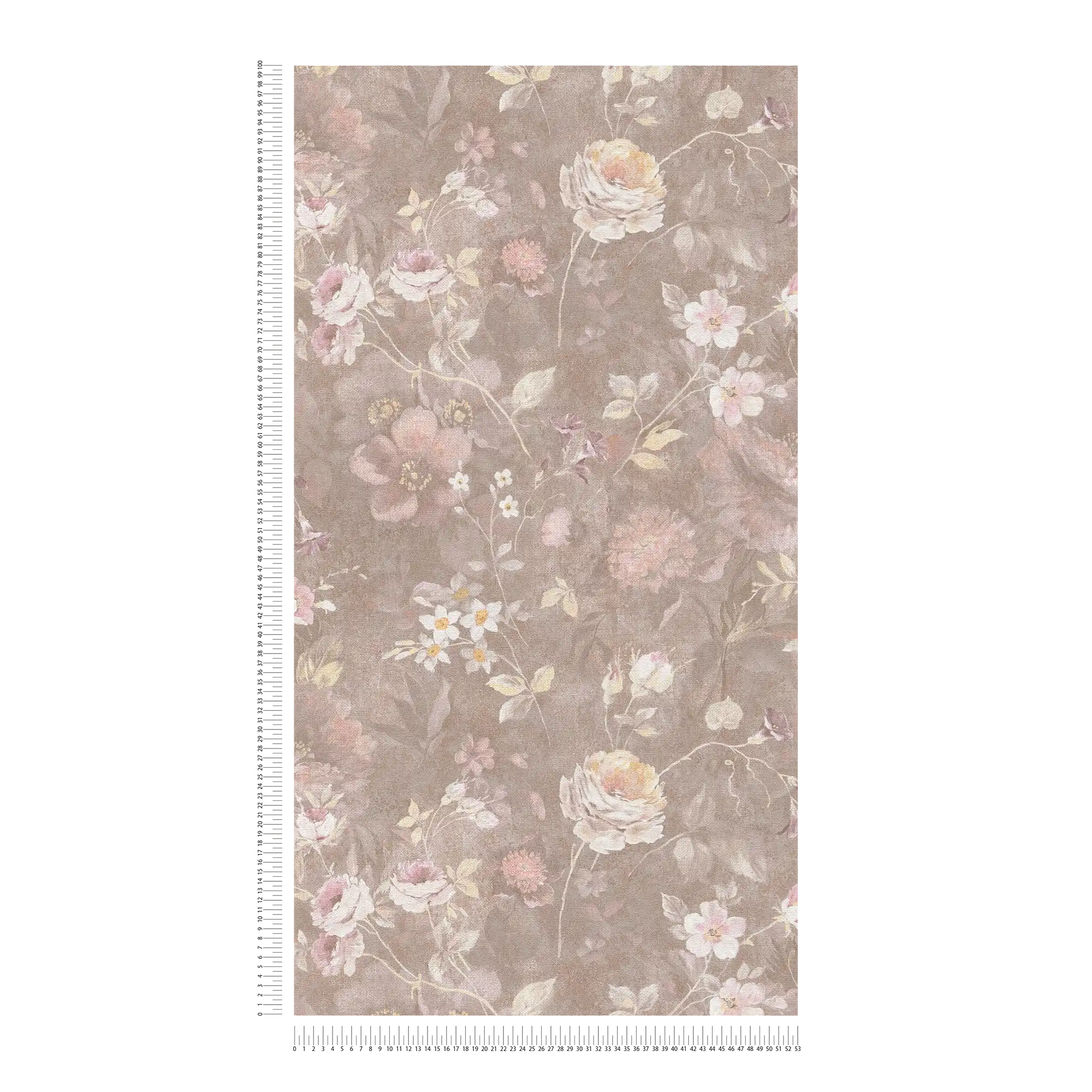             PVC-freie Vliestapete mit Blumenmuster – Braun, Bunt, orange
        