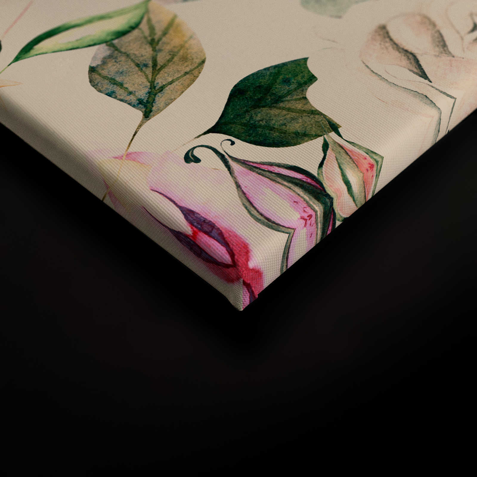             Leinwand mit verspielten Blumen und Vögel im Vintage-Stil – 0,90 m x 0,60 m
        