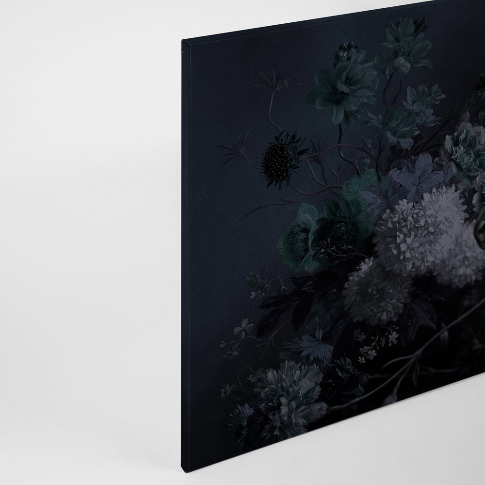 Pferde Leinwandbild im Portrait-Stil mit Blumen – 0,90 m x 0,60 m