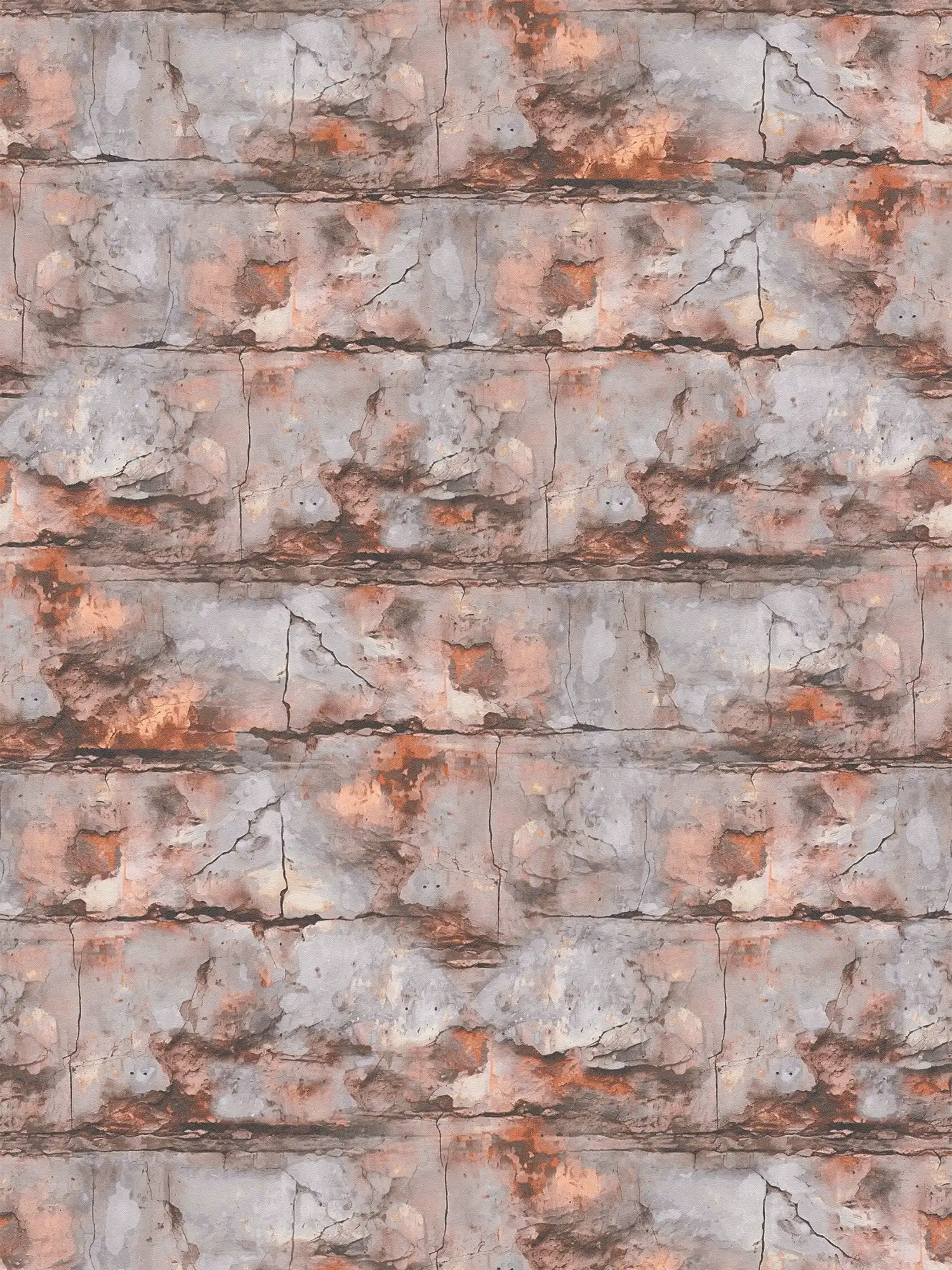         Industriel 3D aspect brique papier peint intissé style urbain - orange, gris
    