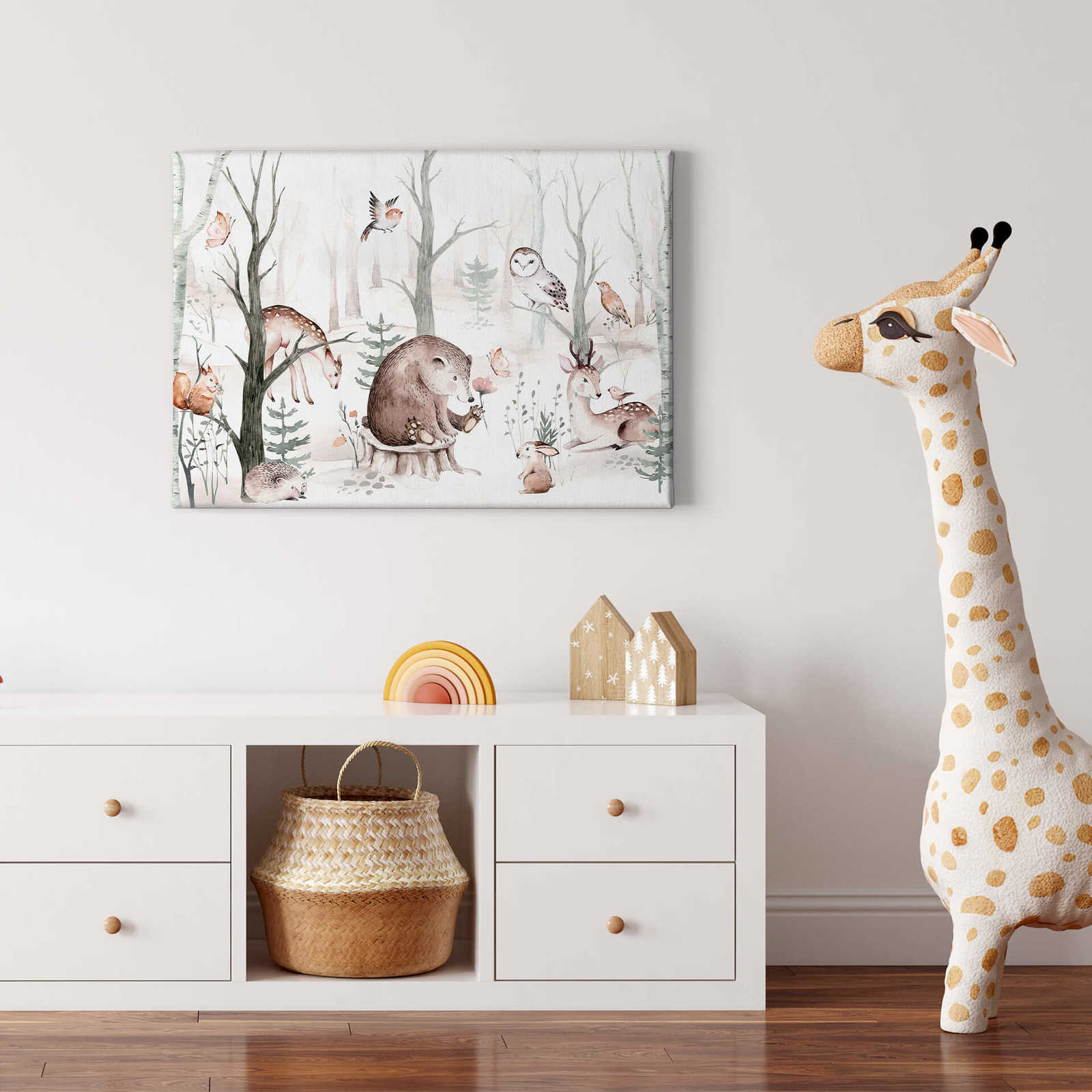             Leinwandbild Waldtiere Aquarell Kindermotiv von Kvilis – 0,70 m x 0,50 m
        