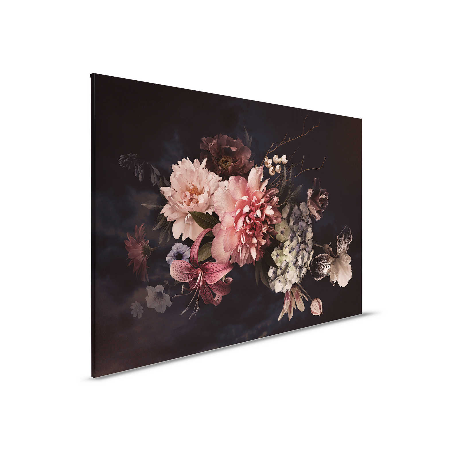         Leinwand mit Botanical-Style Blumenstrauß | rosa, schwarz – 0,90 m x 0,60 m
    
