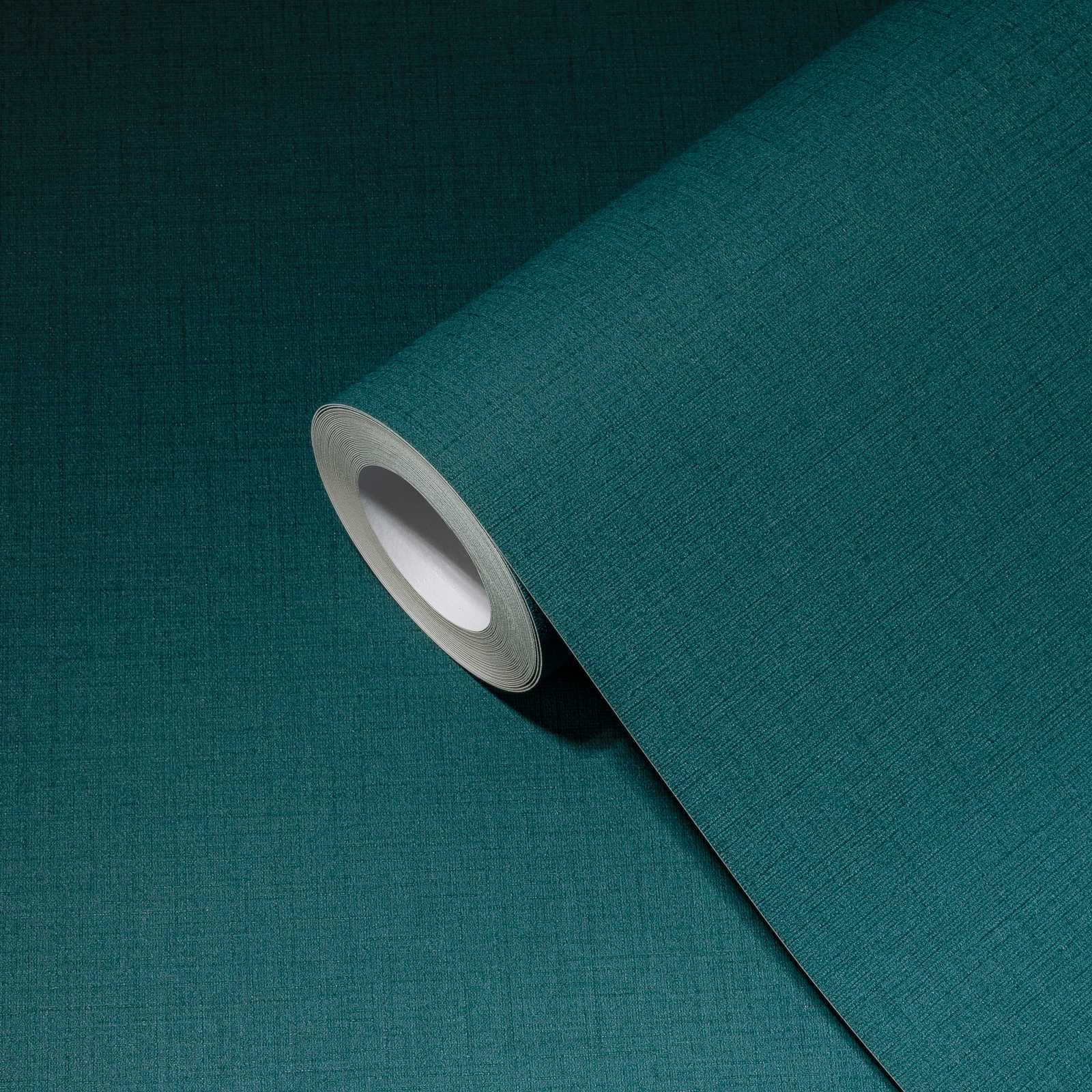         Petrol Papier peint uni avec structure lin - bleu, vert
    