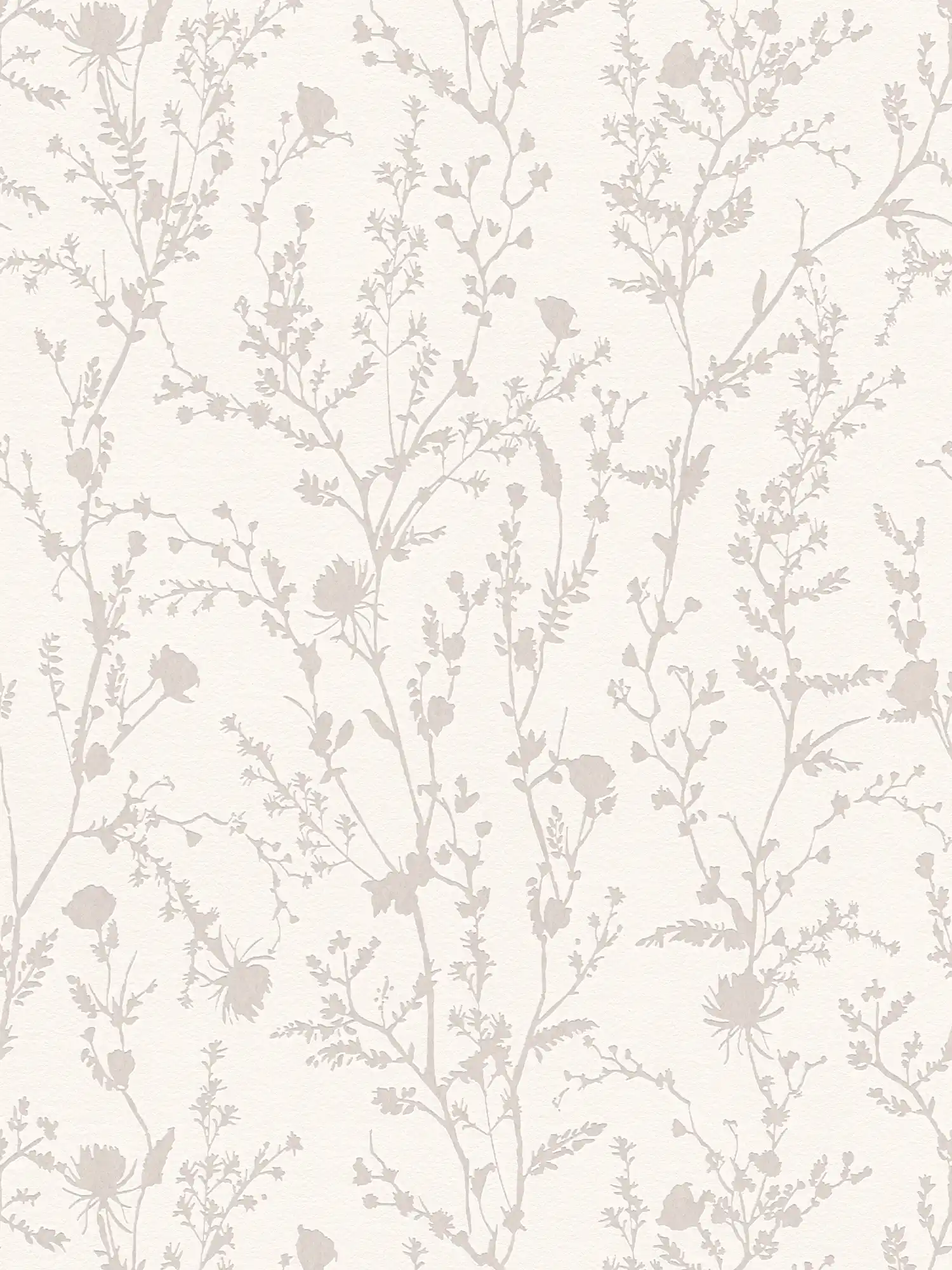         Non-woven wallpaper soft grasses and floral pattern - white, grey
    