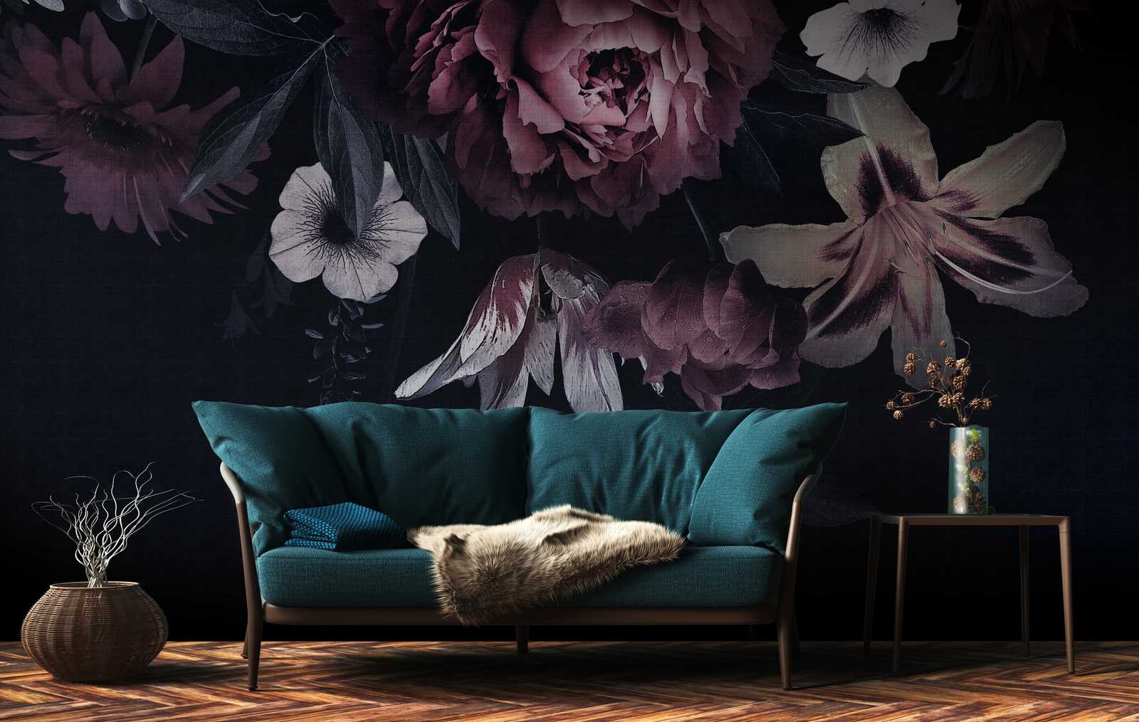 Tapeten Neuheit | Dunkle Motivtapete Blumen im Gemälde Stil