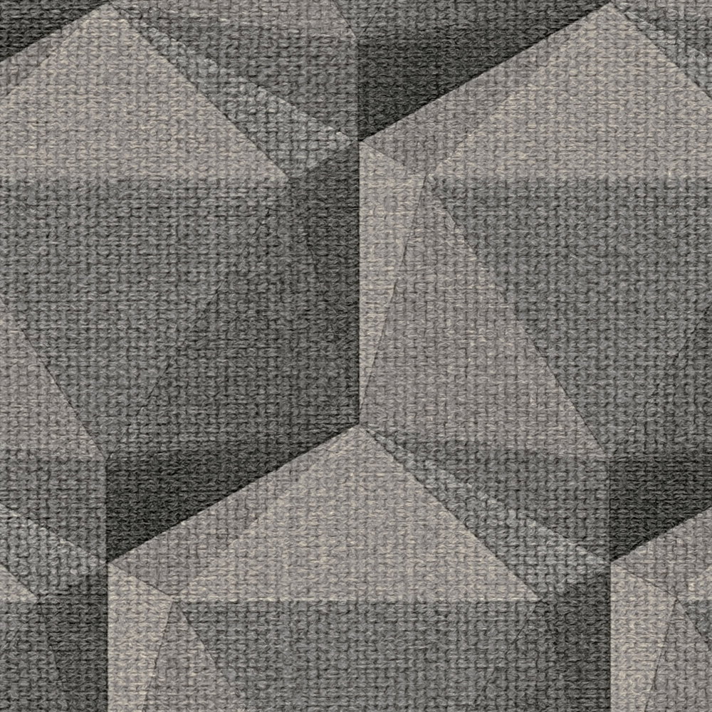 Grafiktapete 3D Optik mit Polygonmuster – Grau, Beige, Schwarz