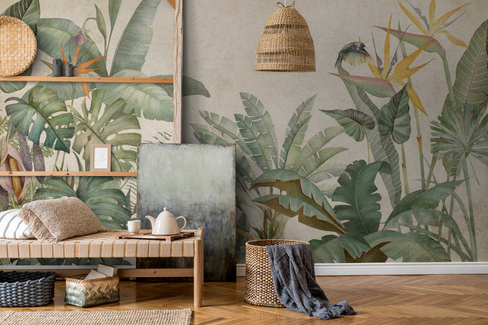         Exotic paradise wallpaper - jungle non-woven wallpaper with tropical leaves and birds - colourful
    