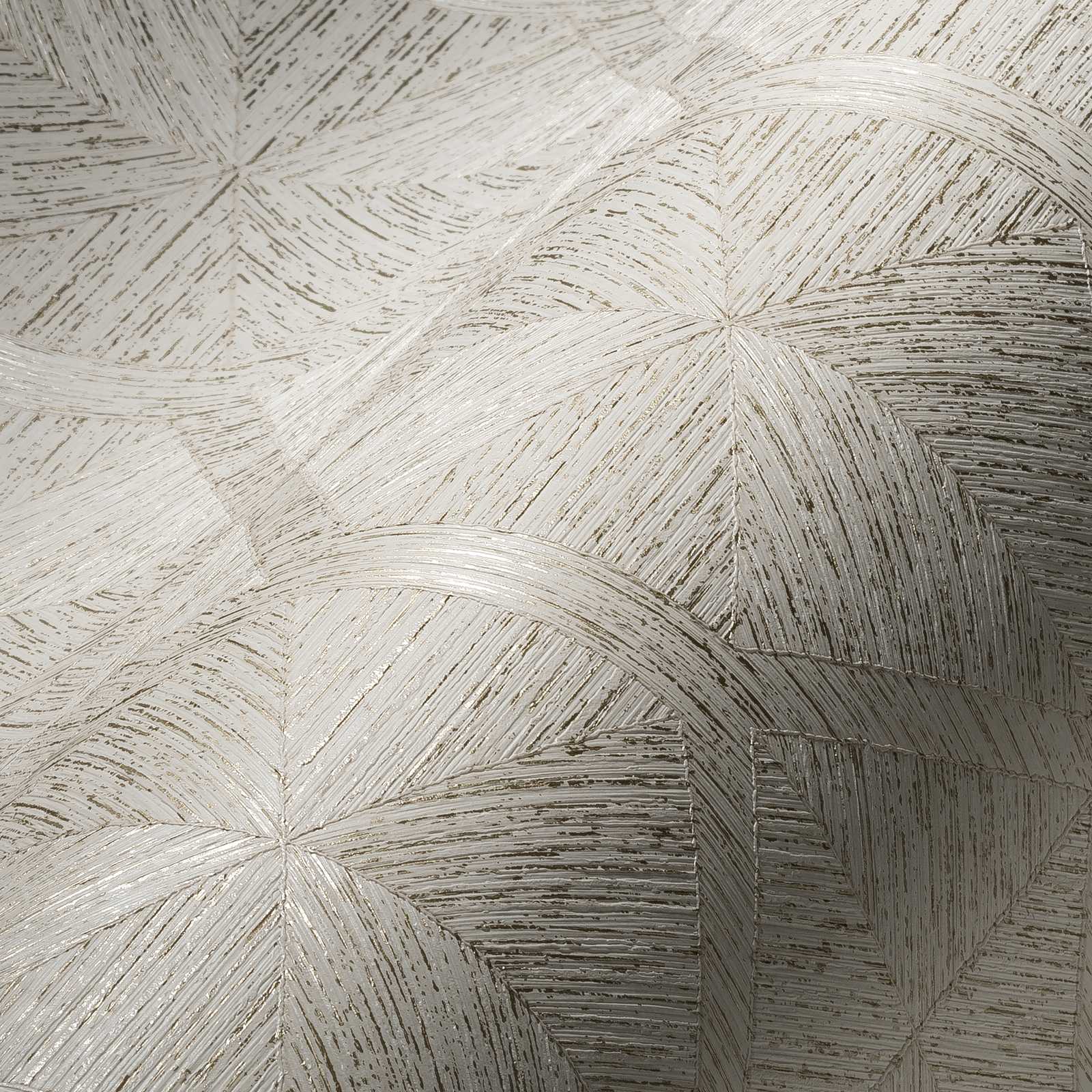 Grafikmuster Tapete mit Holzoptik Design – Beige, Metallic