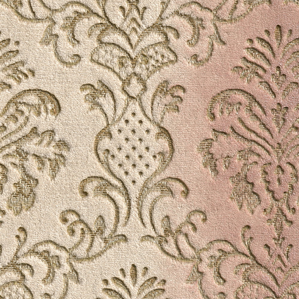             Fototapete – Dekorative Damast Ornamente in Vliesoptik – Beige, Rot
        