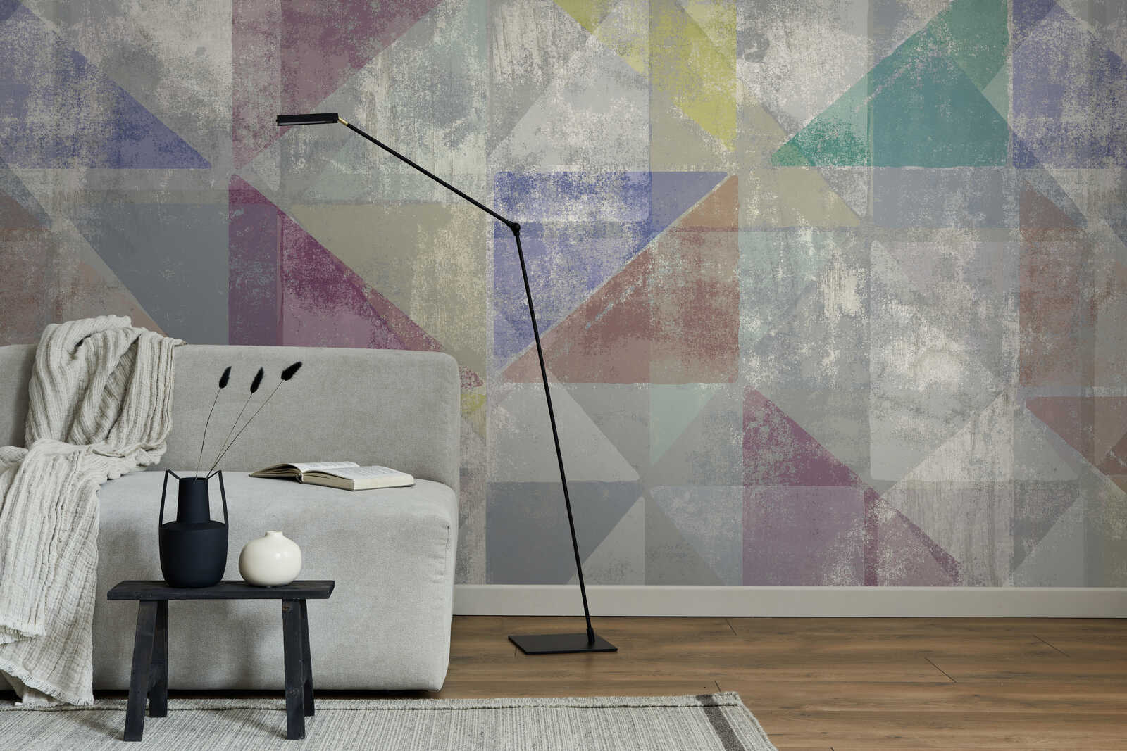 sofa, Lampe, Stehlampe, Wandgestaltung, Geometrische Tapete