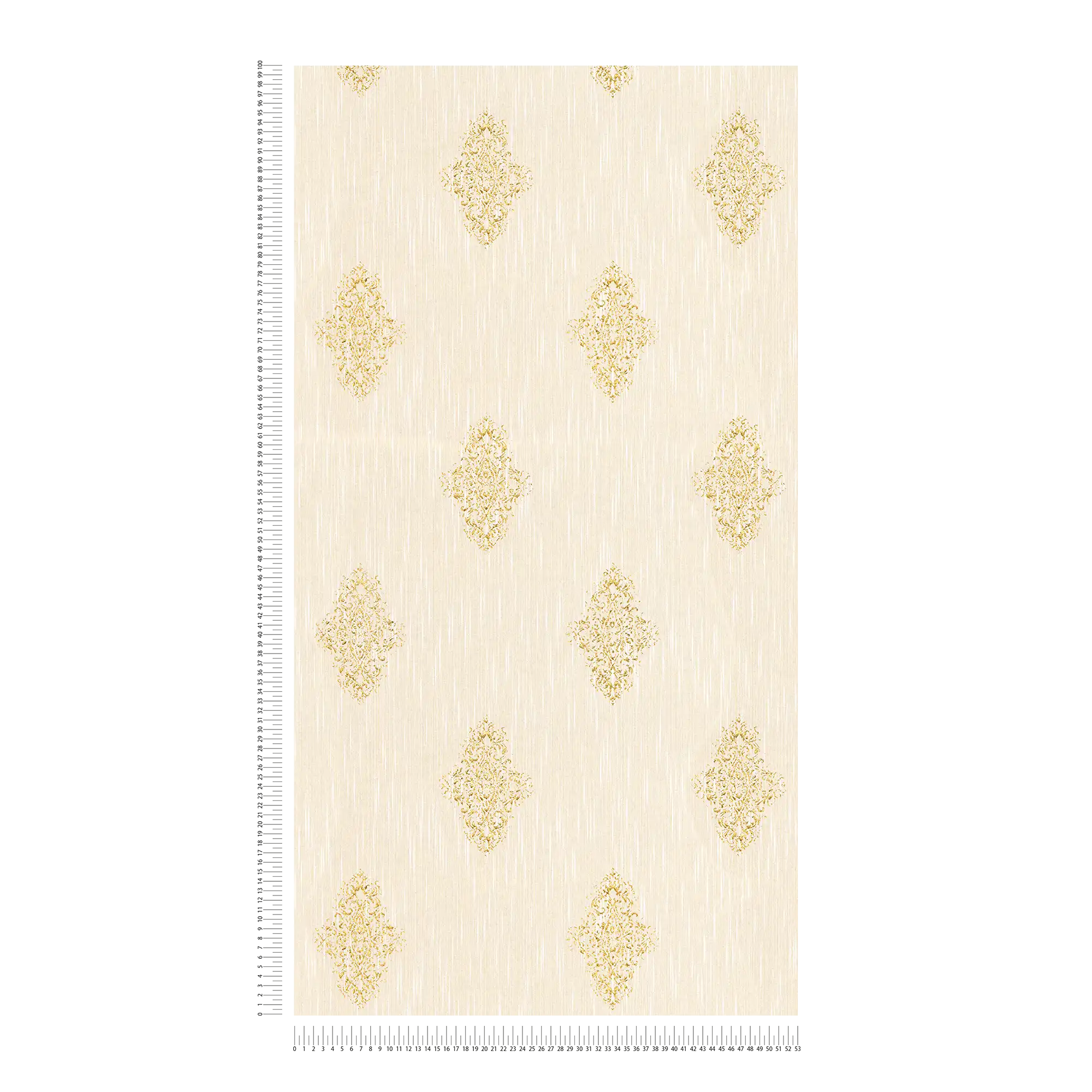 Tapete Ornament-Design im Used-Look, Metallic-Effekt – Creme, Gold