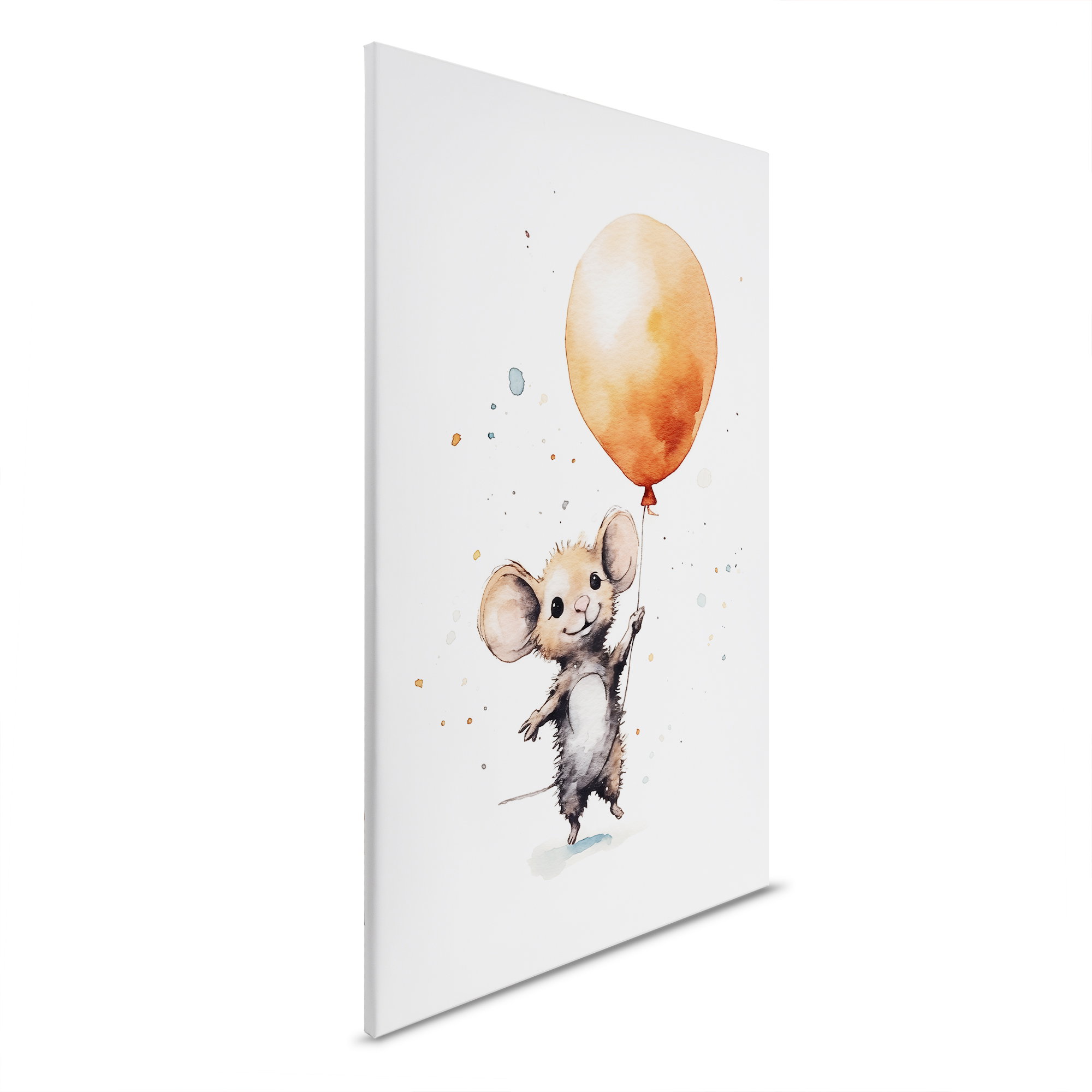         Maus und orangener Ballon - Verspieltes Leinwandbild für Kinderzimmer – 30 x 45 cm - Weiss, Braun
    