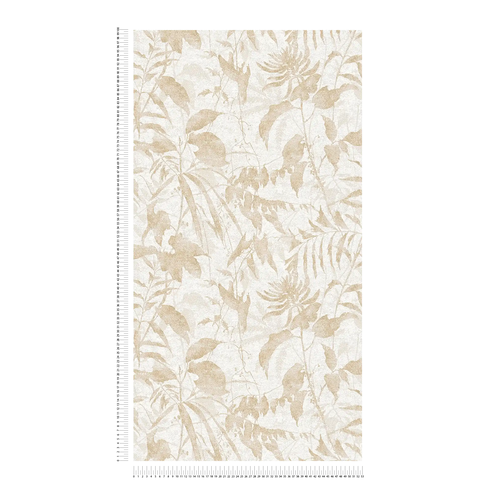 Vliestapete mit modernem Blättermuster und dezenter Oberflächenstruktur – Creme, Beige, Metallic