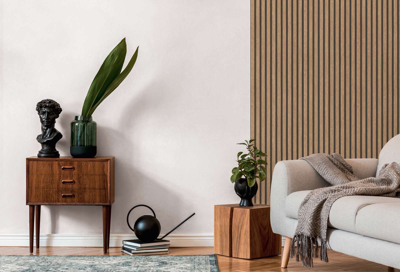             Tapete Holzoptik mit Paneel-Muster – Beige, Braun
        