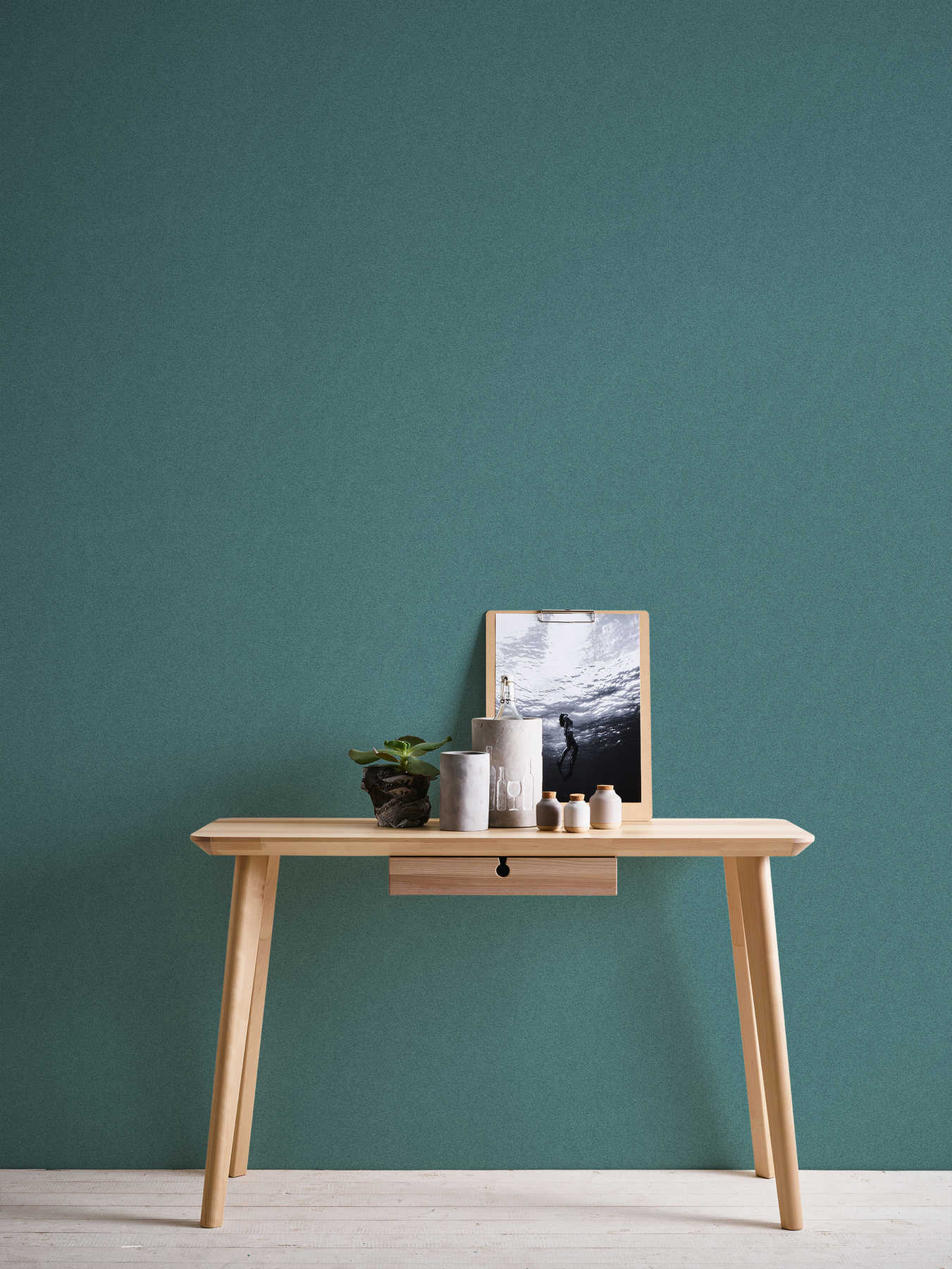             Uni Tapete mit Leinen-Optik, strukturiert – Grün, Blau
        