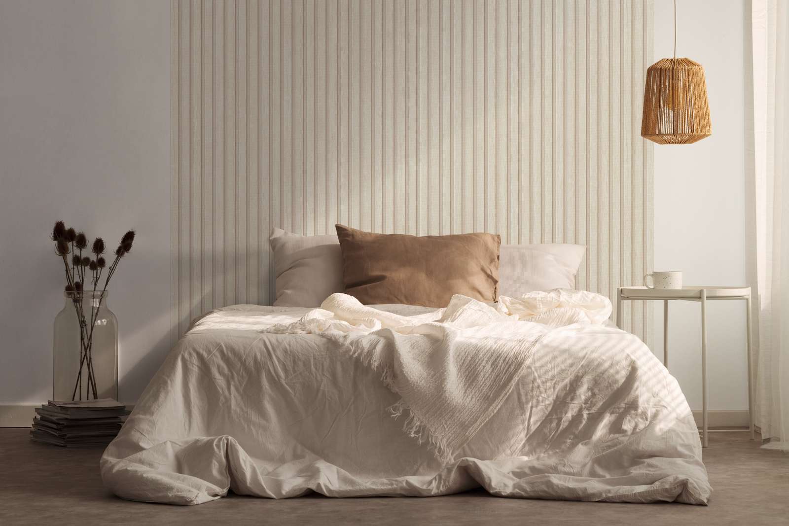             Vliestapete mit Holzoptik Akustikpaneel-Look – Creme, Beige
        