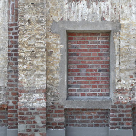 brick wall, stone frame, red bricks, window recess, urban texture