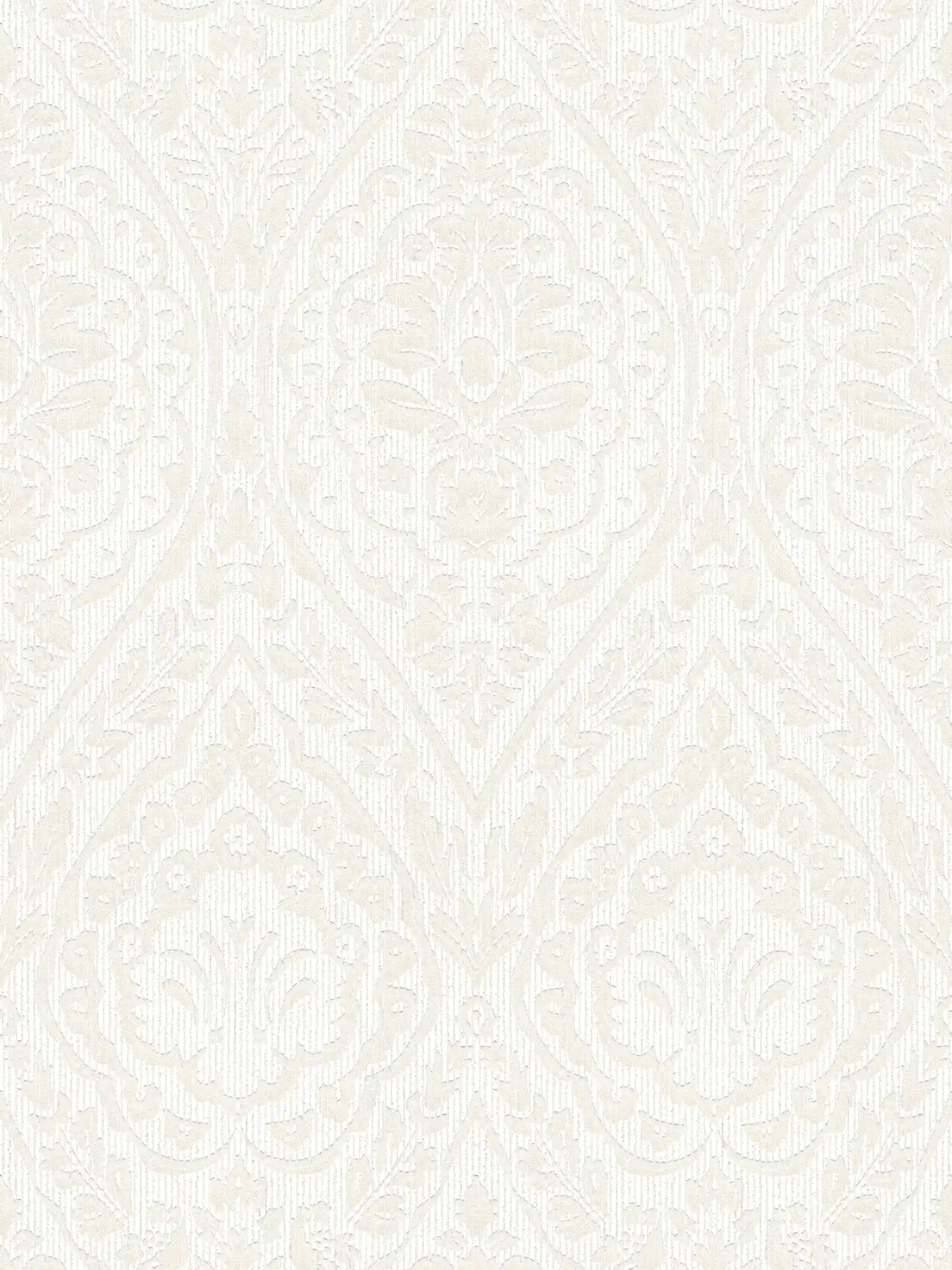         Premium textured wallpaper with floral ornamental pattern in colonial style made of real textile threads, slightly shiny - white
    