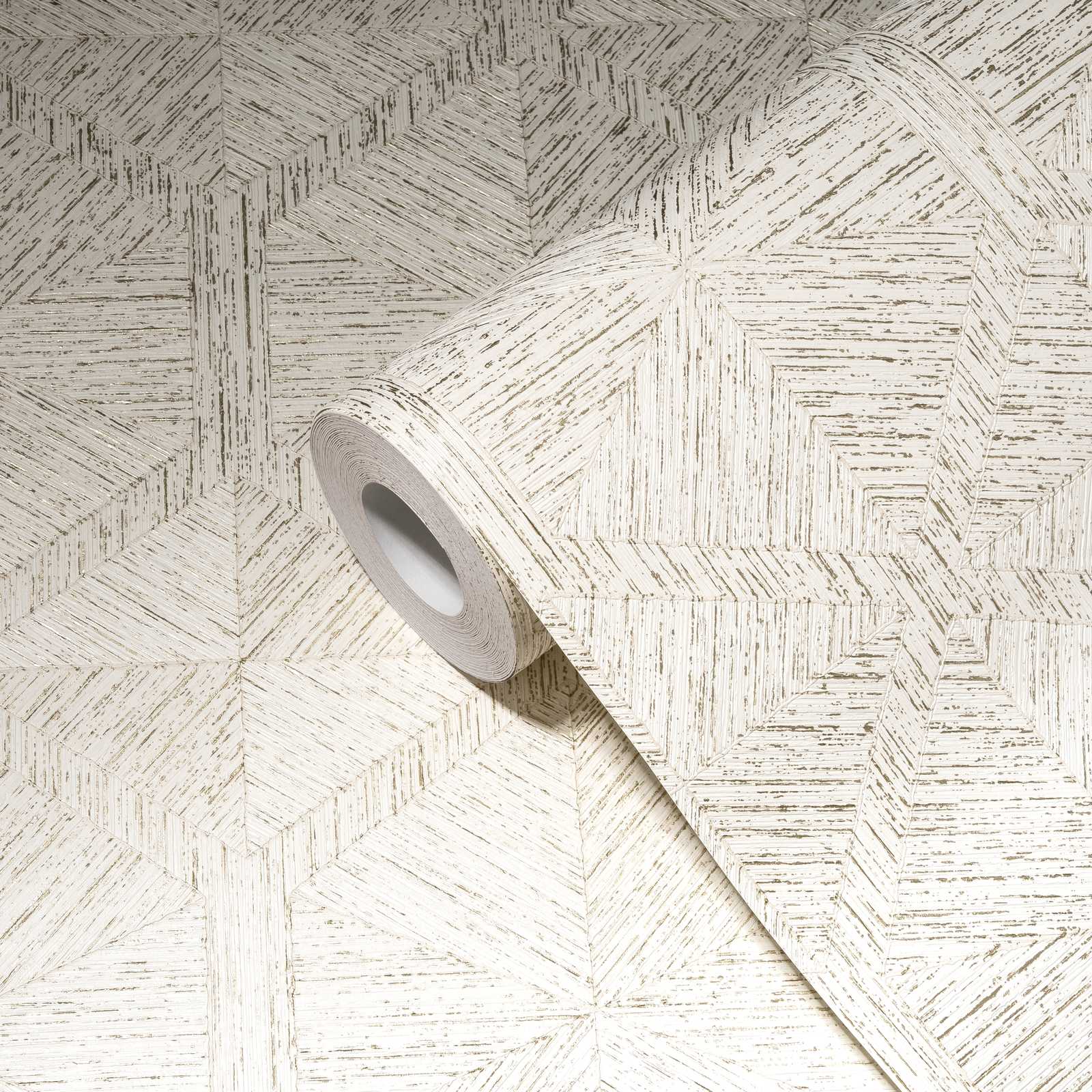 Grafikmuster Tapete mit Holzoptik Design – Beige, Metallic