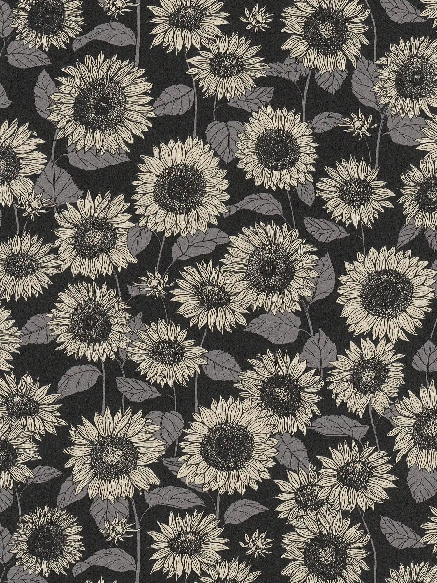         Papier peint Tournesol avec effet métallisé Fleurs - noir, anthracite, gris
    