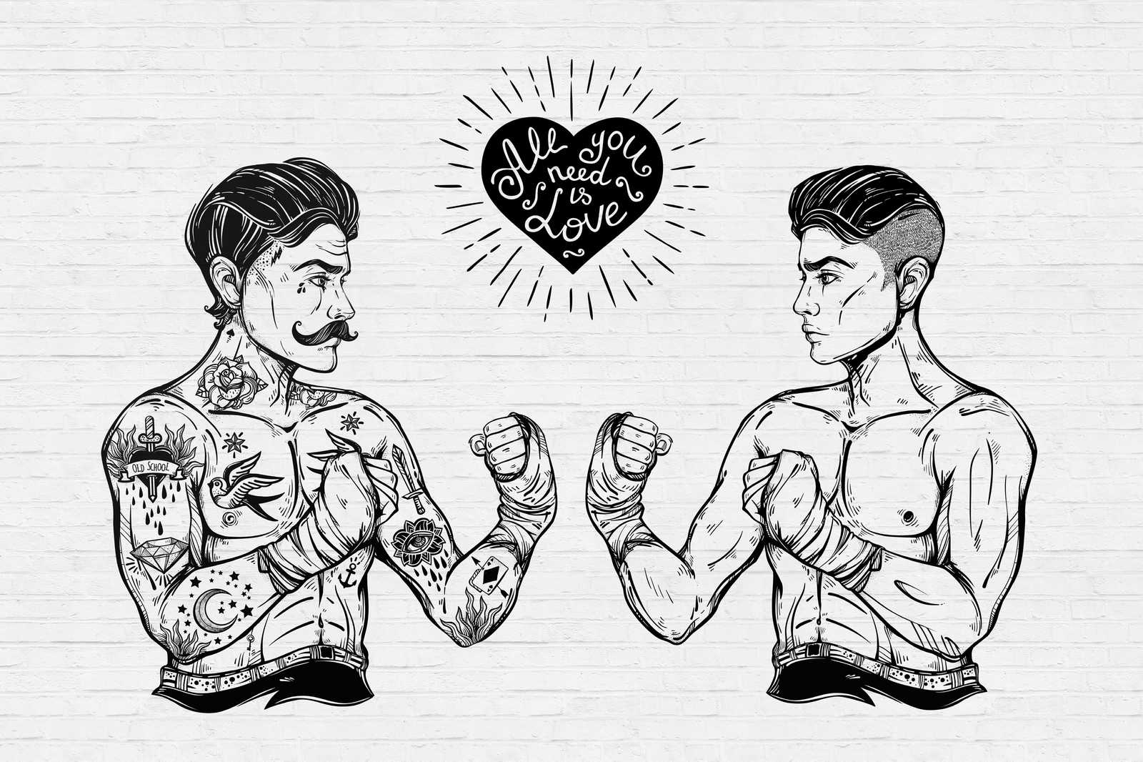             Schwarz-Weißes Leinwandbild Steinwand mit Grafik Muster – 0,90 m x 0,60 m
        