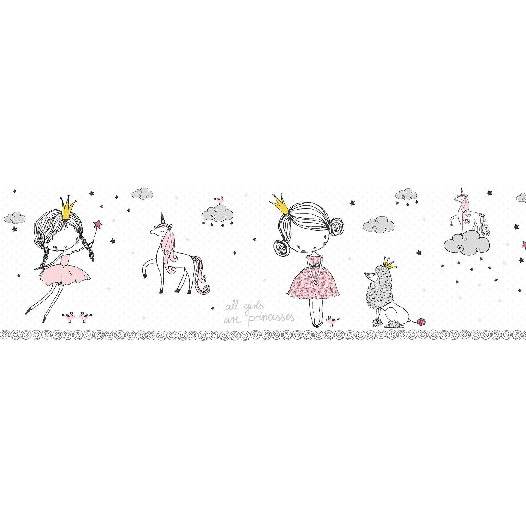         Self-adhesive girls border "Princess dream" - pink, grey, yellow
    