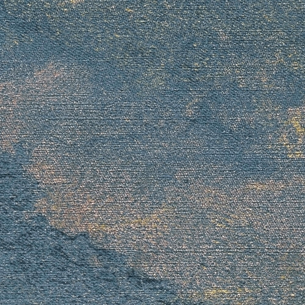 Moderne Vliestapete mit abstraktem Wellenmuster, leicht glänzend und ebenmäßige Struktur – Blau, Dunkelblau, Gold