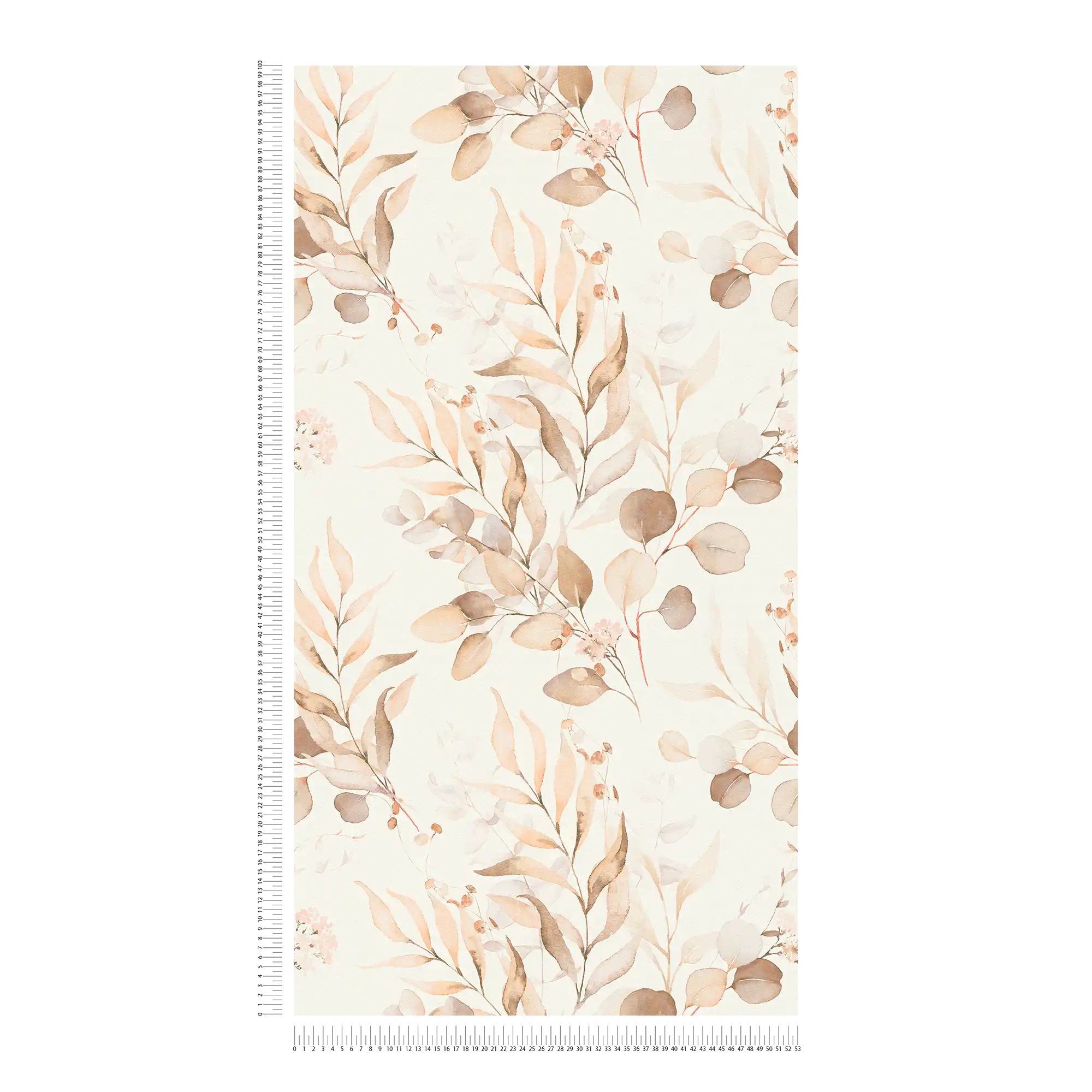             Vliestapete mit Aquarell Blatt-Motiv in warmen Farbtönen – Creme, Beige
        