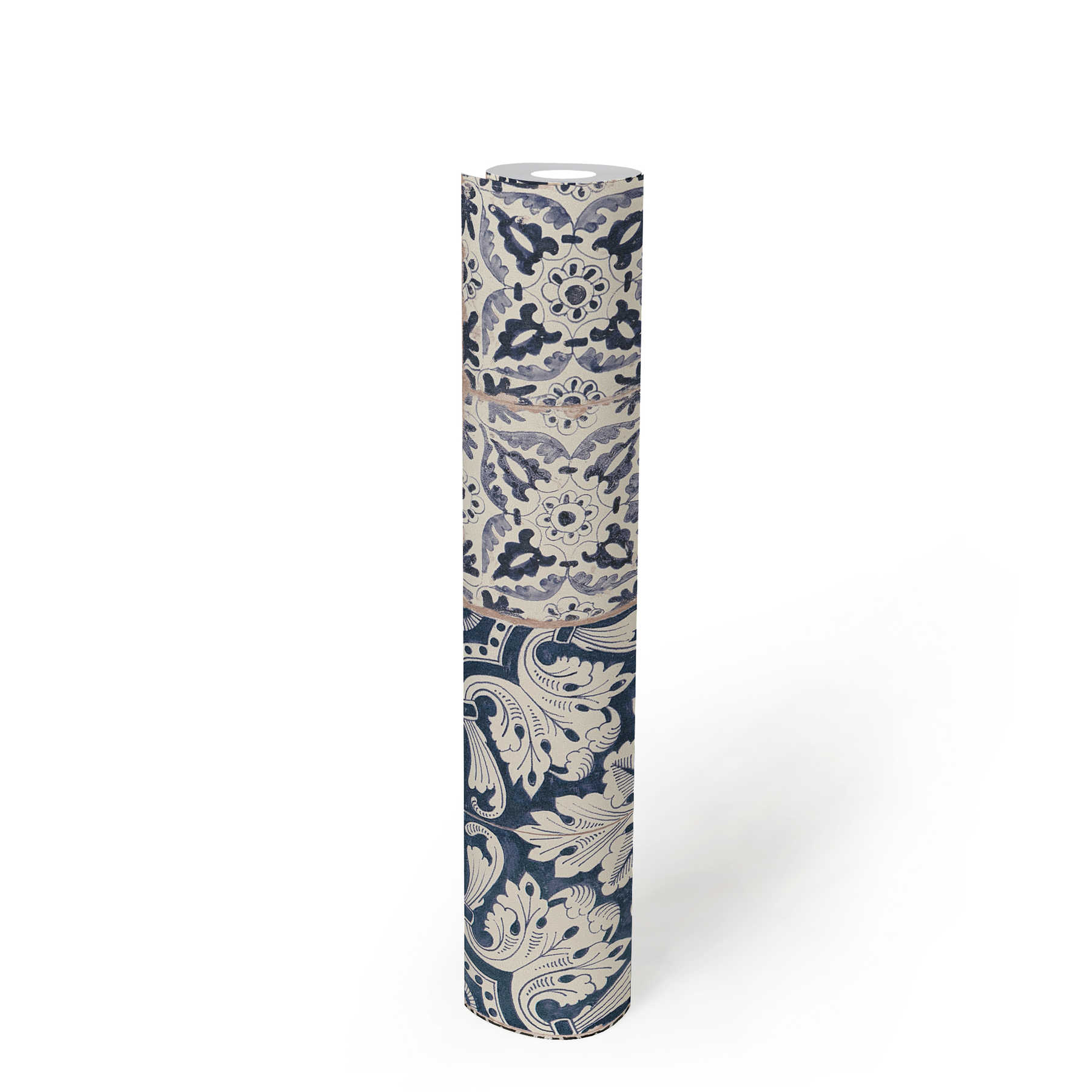             Tapete in Fliesen & Mosaik Design – Blau, Creme, Weiß
        