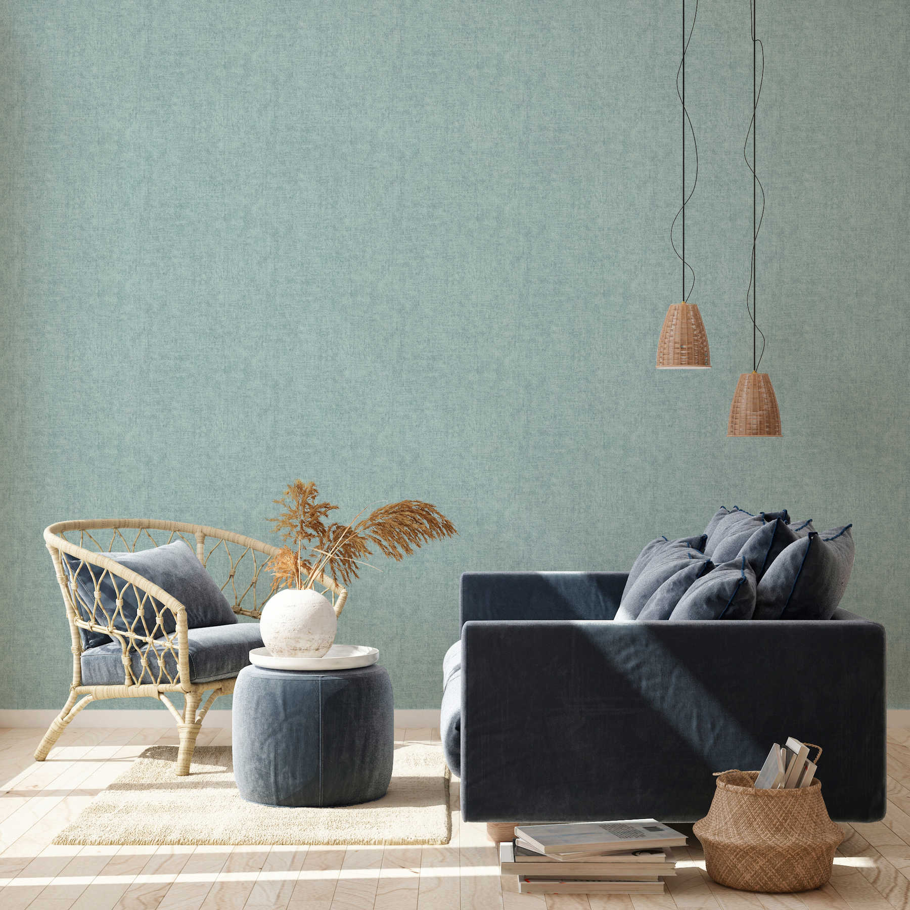             Vliestapete einfarbig, meliert, Strukturmuster – Blau
        