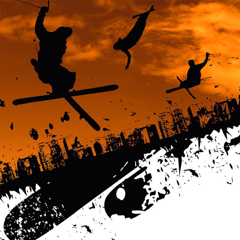         Grafitti photo wallpaper freestyle skier with skyline on premium smooth vinyl
    