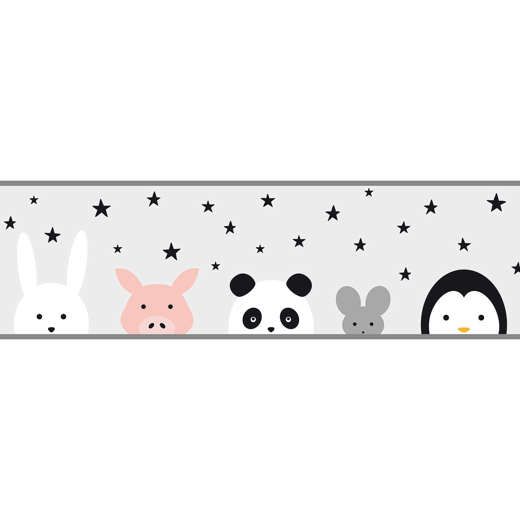         Cute Nursery border "Hidden animal world" - grey, orange, black
    